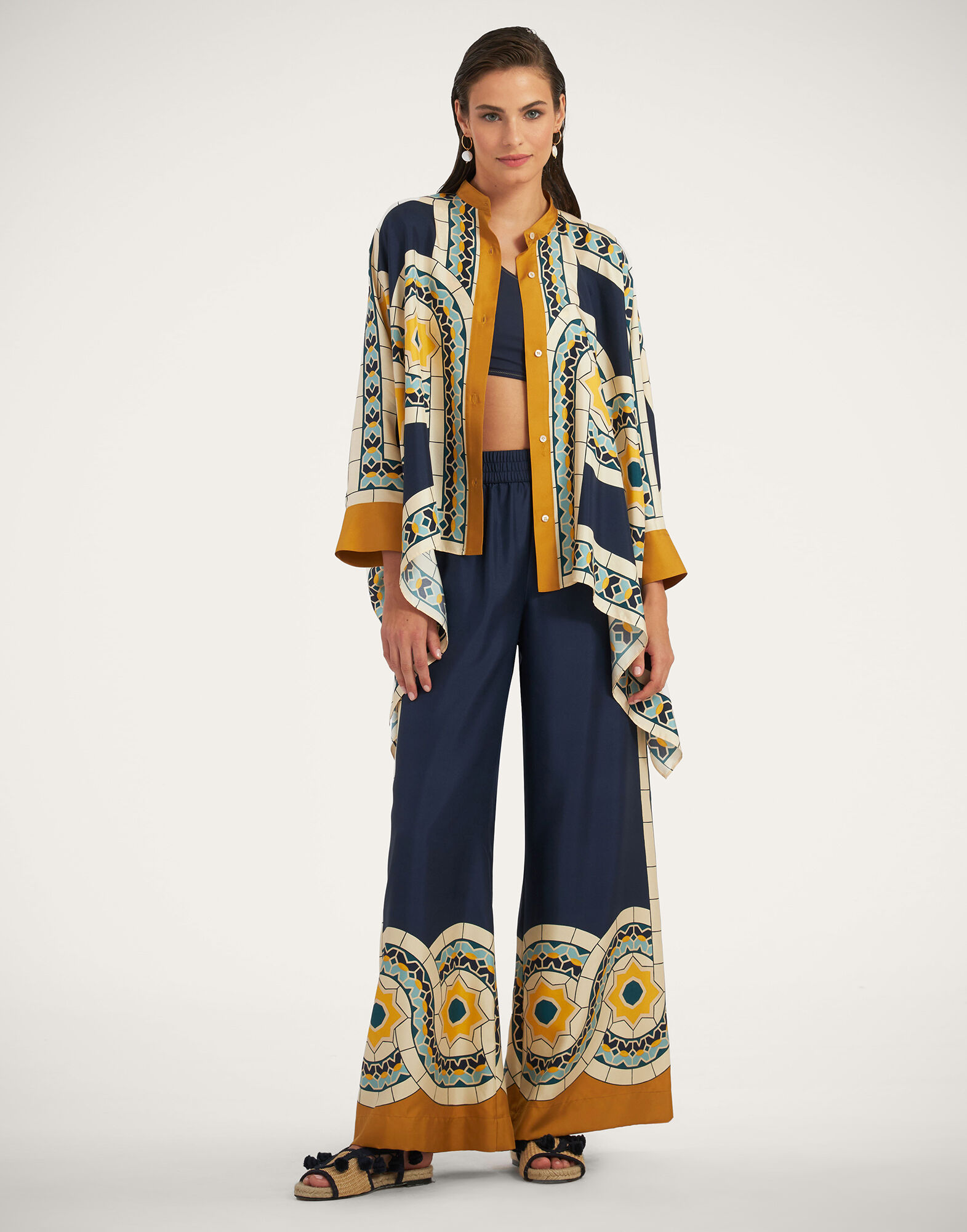 La DoubleJ Palazzo Pants Mudejar Plac&eacute;e Blue TRO0026SIL006MUD01BU03