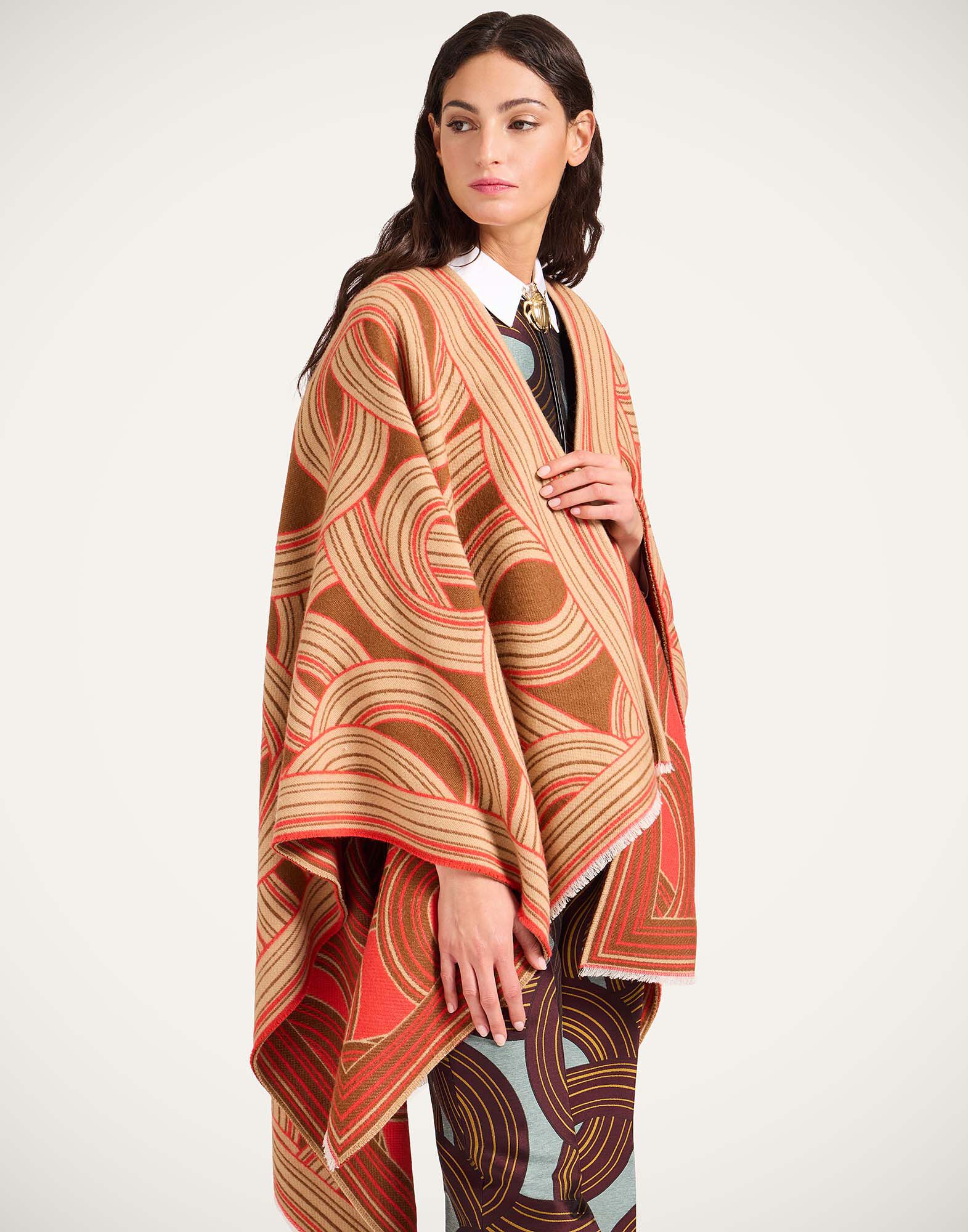 La DoubleJ Soul Poncho Montecarlo Plac&eacute;e Camel SCA0059WOL025MTC04BR01