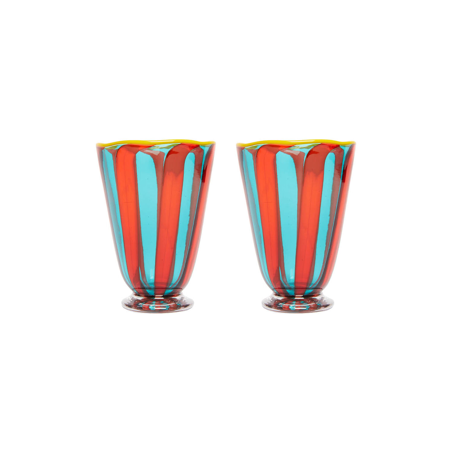La Doublej Rainbow Glasses Set Of 2 (ridged) In Red/blue