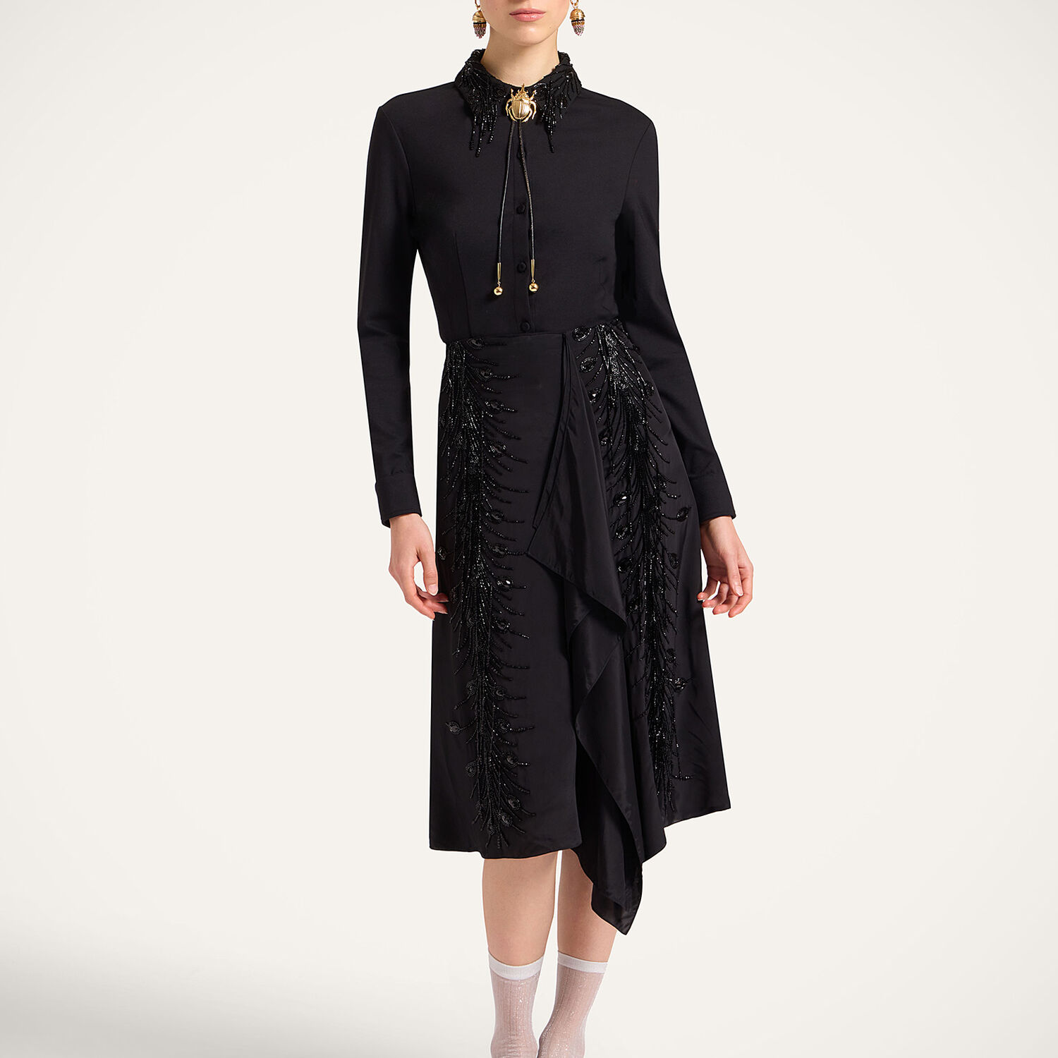  La Doublej Skirts Women - Scarf Skirt Solid Black L 50% Viscose 35% Acrylic 10% Glass Beads 5% Polyester 