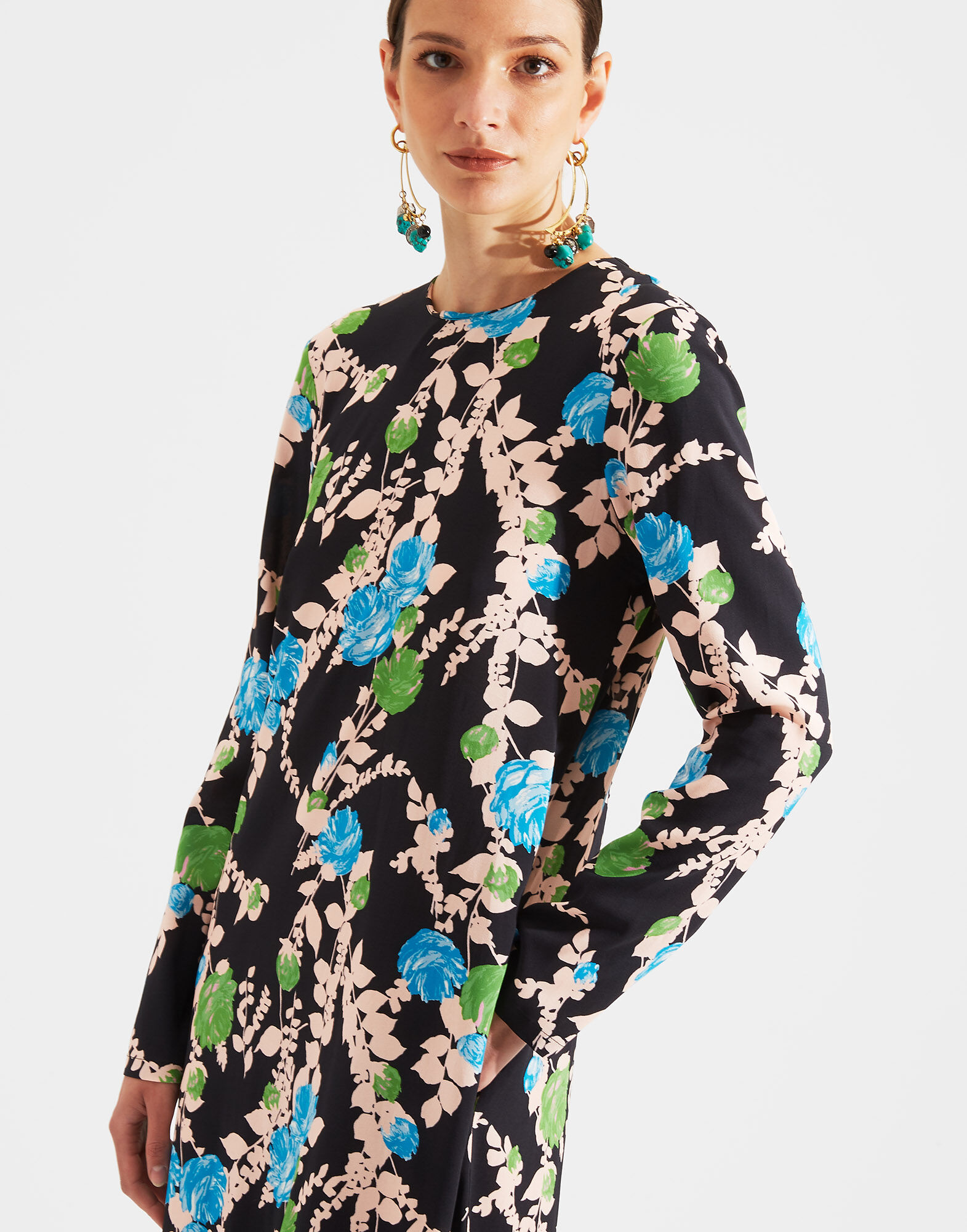 LaDoubleJ Long Sleeves Swing Dress Winter Rose Nero DRE0184VIS001WTR0003