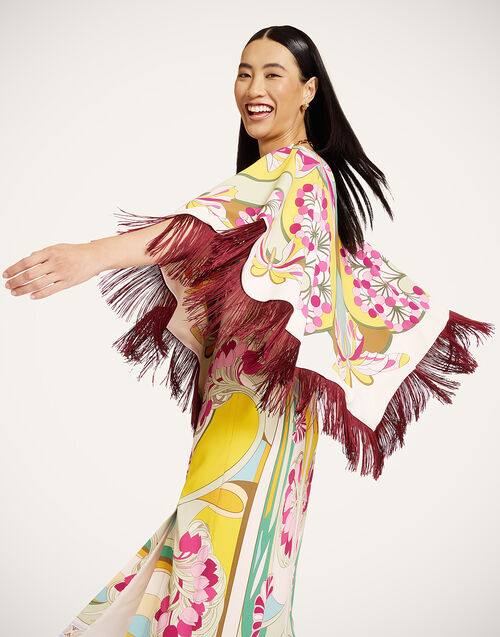 La DoubleJ Reversible Mini Poncho Top Florette Plac&eacute;e Fuchsia SCA0077VIS011FLO08PI03