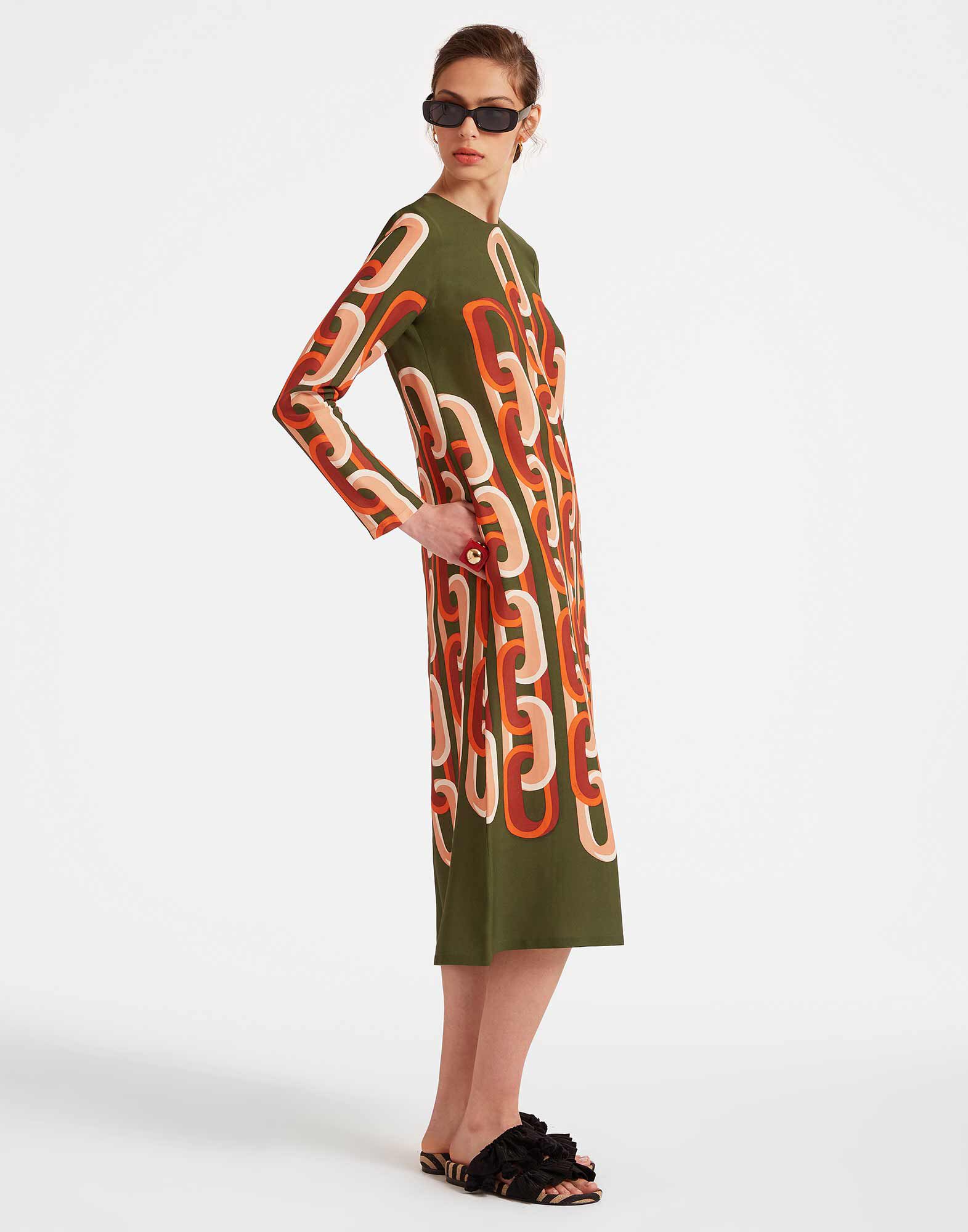 Long Sleeve Midi Swing Dress in Prometheus Placee Camouflage fur Damen La DoubleJ