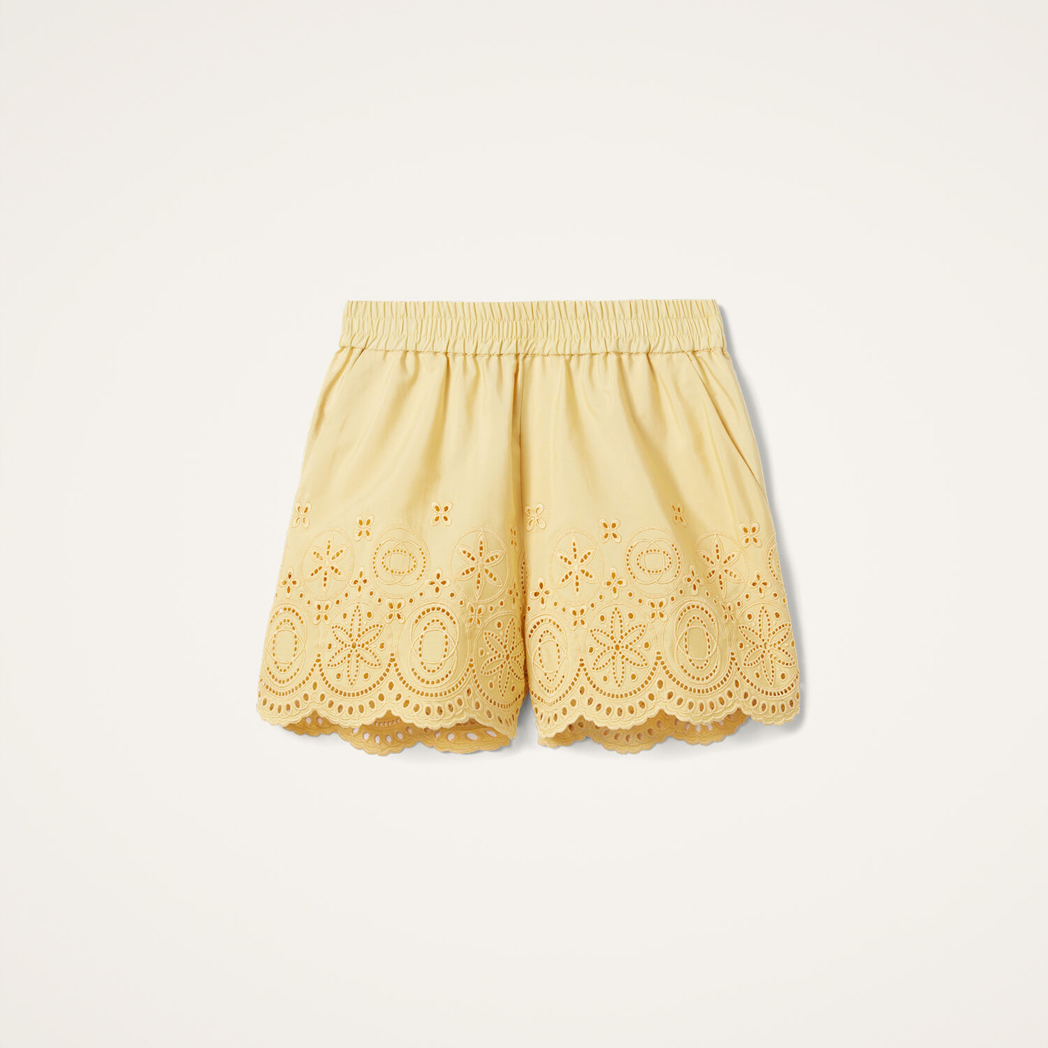 La Doublej Scalloped Broderie Anglaise-trimmed Cotton-poplin Shorts In Eclipse Light Yellow