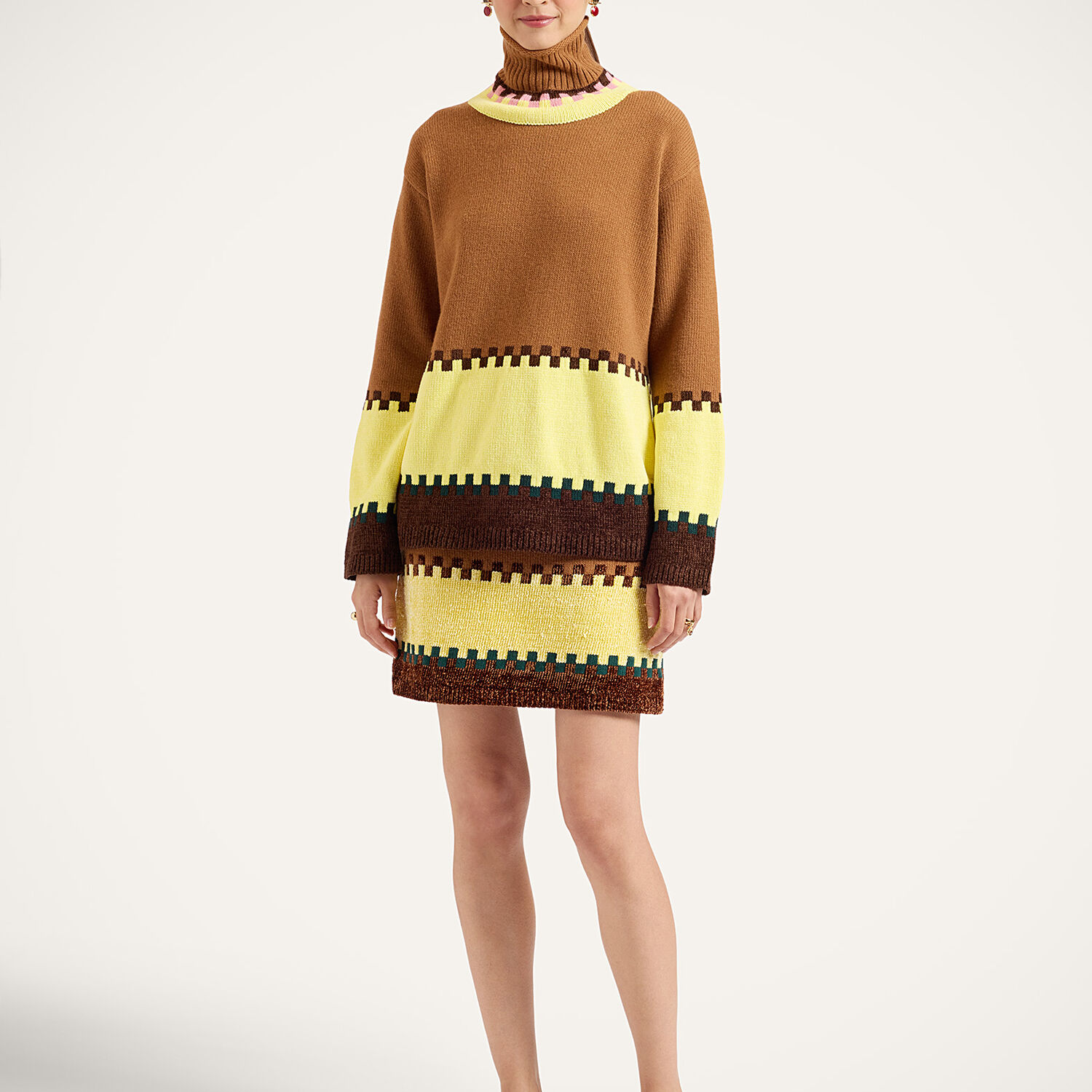 La Doublej In My Power Mini Skirt In Color Block Camel And Light Yellow