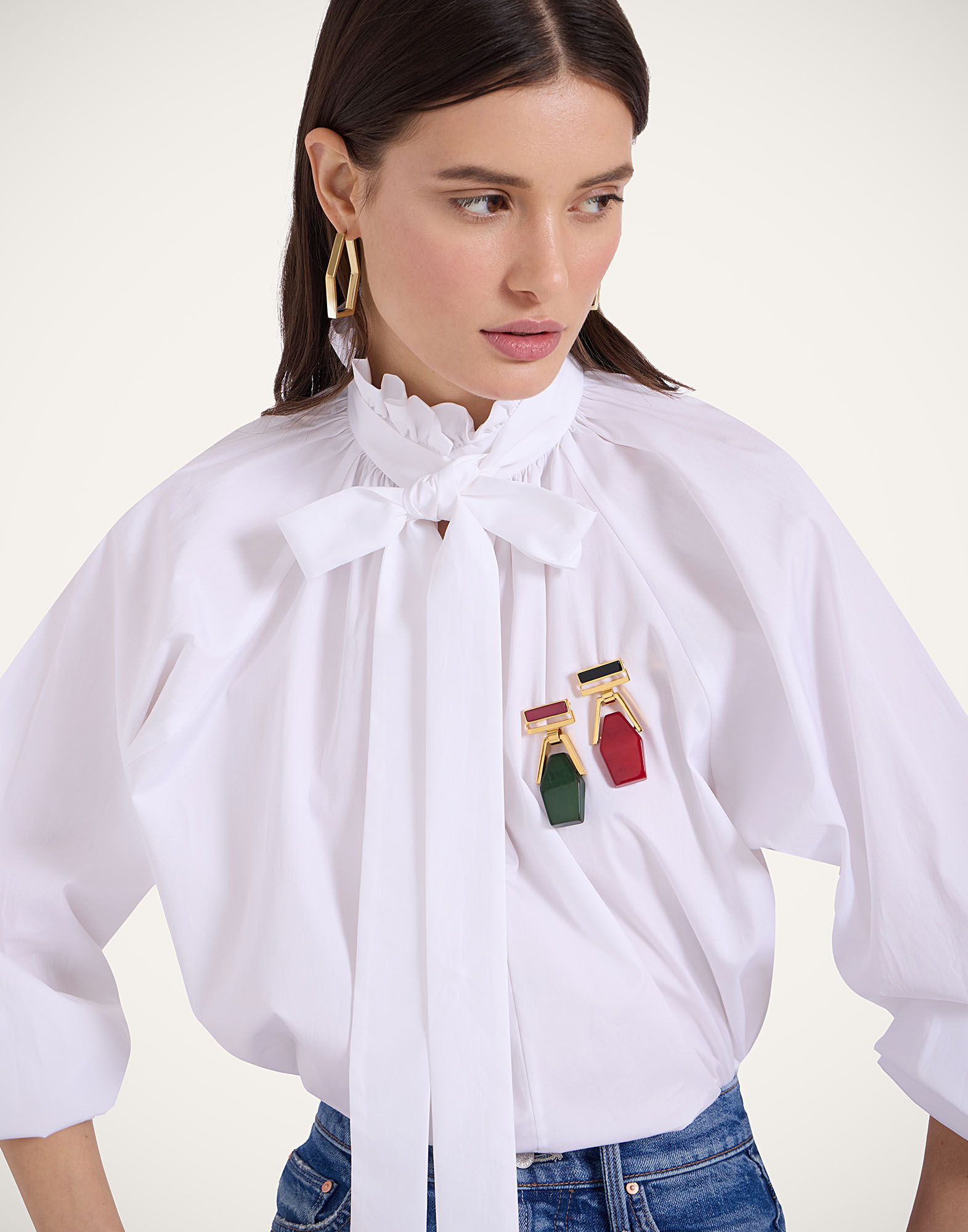 La DoubleJ Portal Brooch 24k Gold Plate & Green Resin BCH0002POL014SOLIDGR03