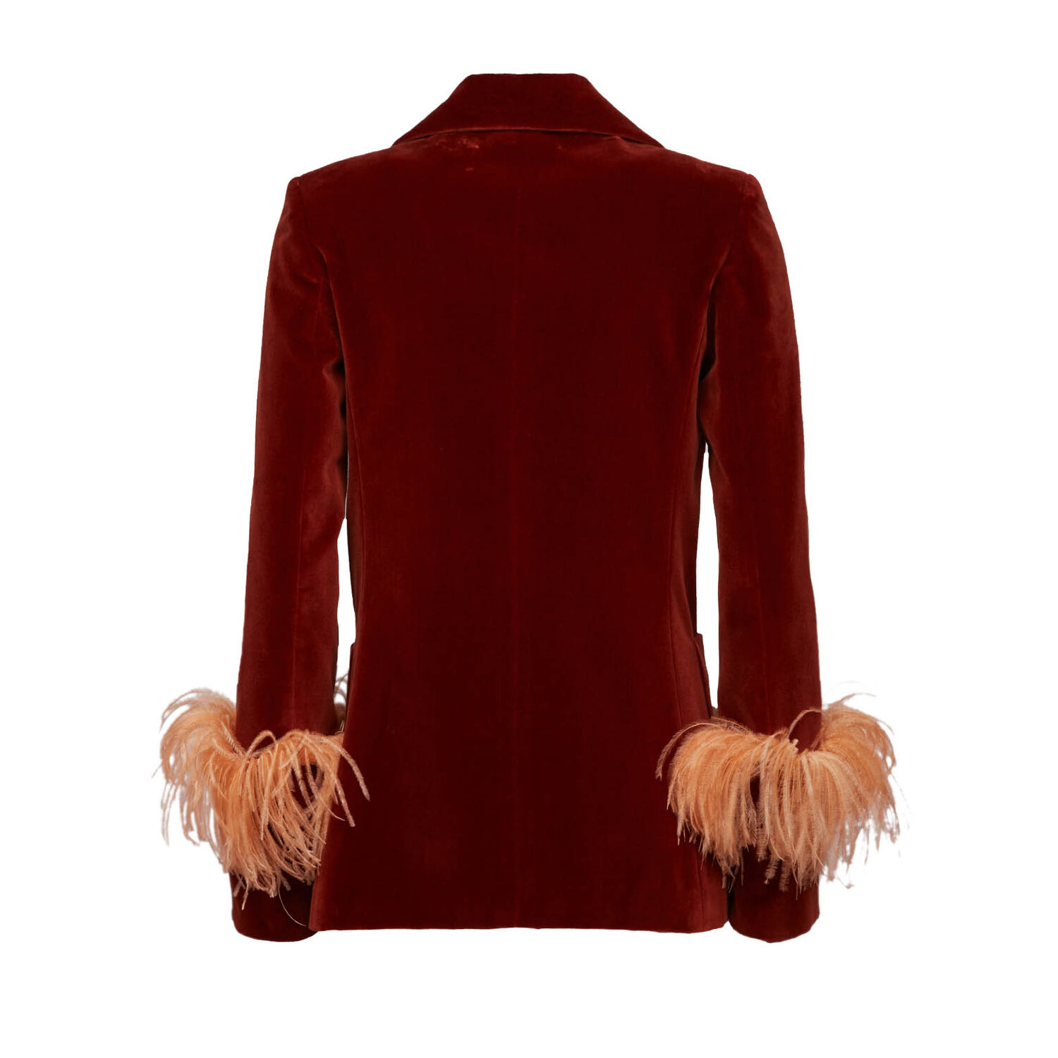 La Doublej Keaton Velvet Feather-cuff Blazer In Terracotta