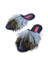 La DoubleJ Feather Slippers Solid Acquamarine SHO0007RAS007BLU0012