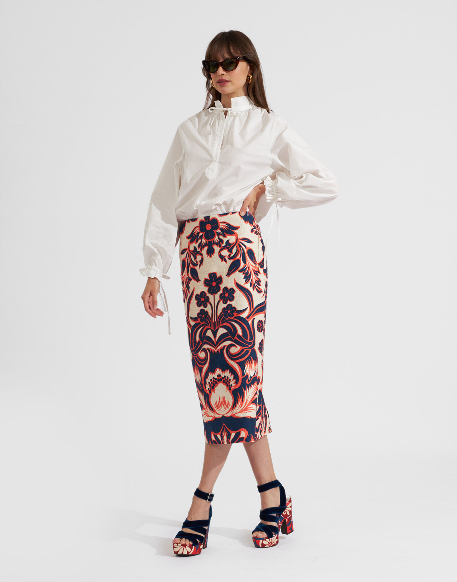 La DoubleJ Pencil Skirt Va-Va Plac&eacute;e White SKI0011COT005VAV01WH01