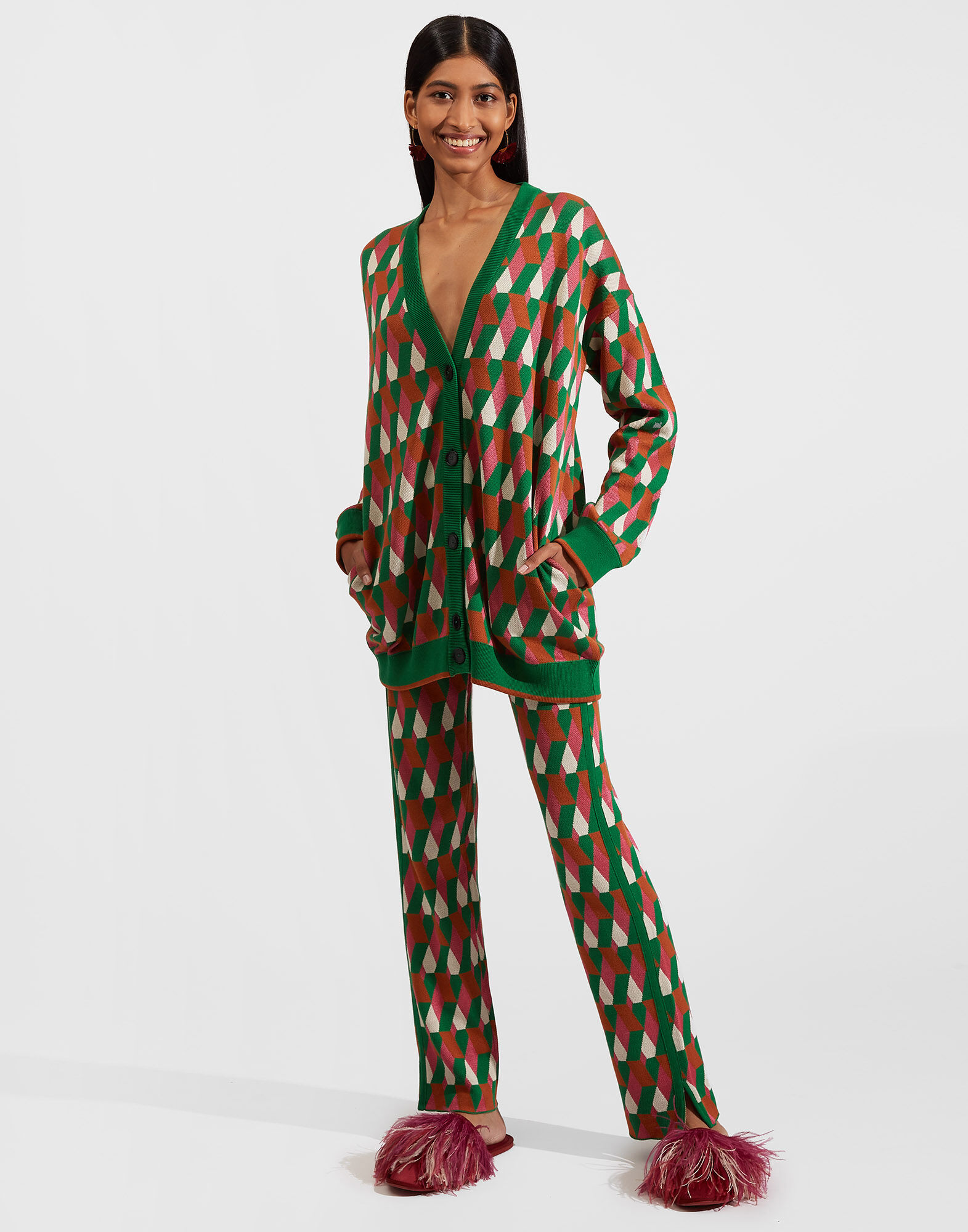 La DoubleJ Knit Leisure Cardigan Diamond Verde PUL0068KNI044VAR0079