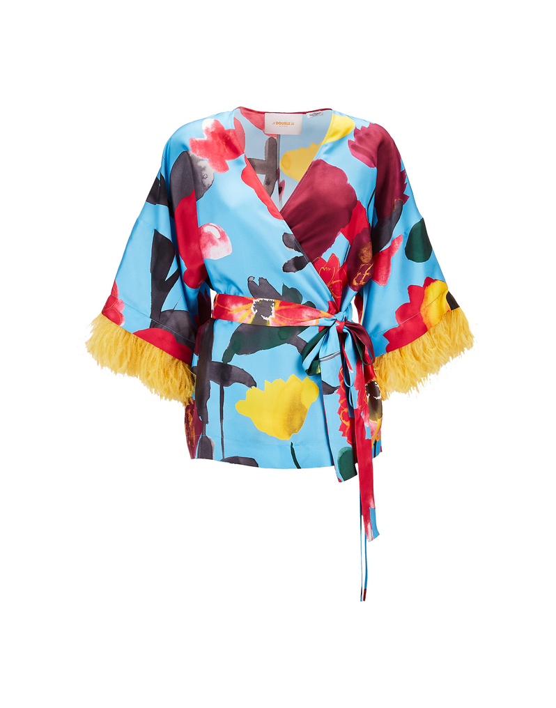 LaDoubleJ Kimono Top (With Feathers) LaDoubleJ Kimono Top (With Feathers) Prom Azzurro SHI0041SIL001PRO0002