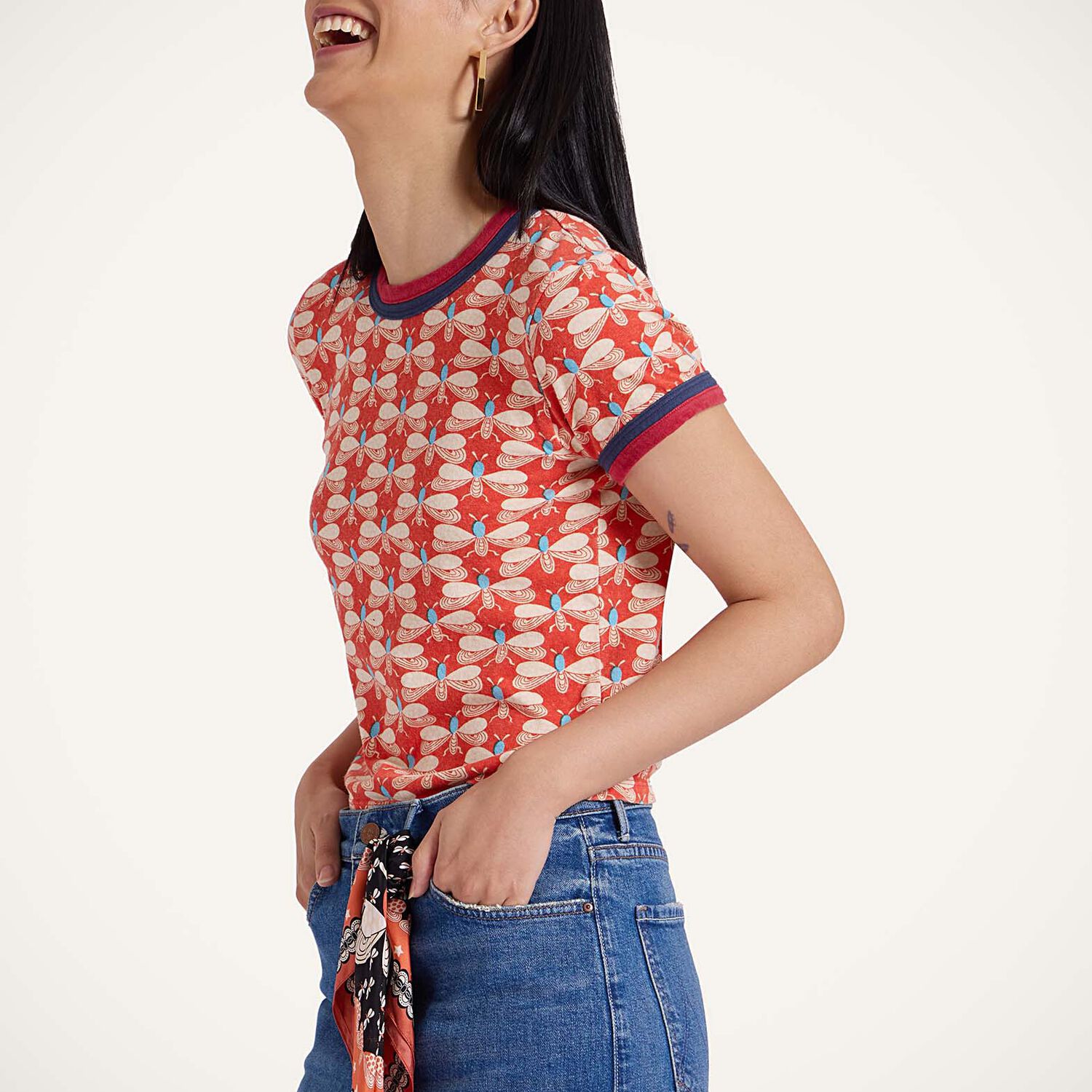 La Doublej Itty Bitty Double Binding Ringer T-shirt In Pull My Petaltail Orange