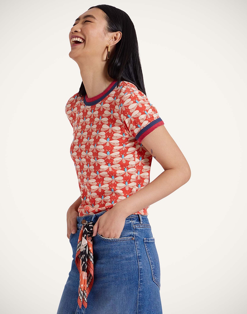 La DoubleJ Itty Bitty Double Binding Ringer T-Shirt La DoubleJ Itty Bitty Double Binding Ringer T-Shirt Pull My Petaltail Orange TSH0061JER059PET03OR02