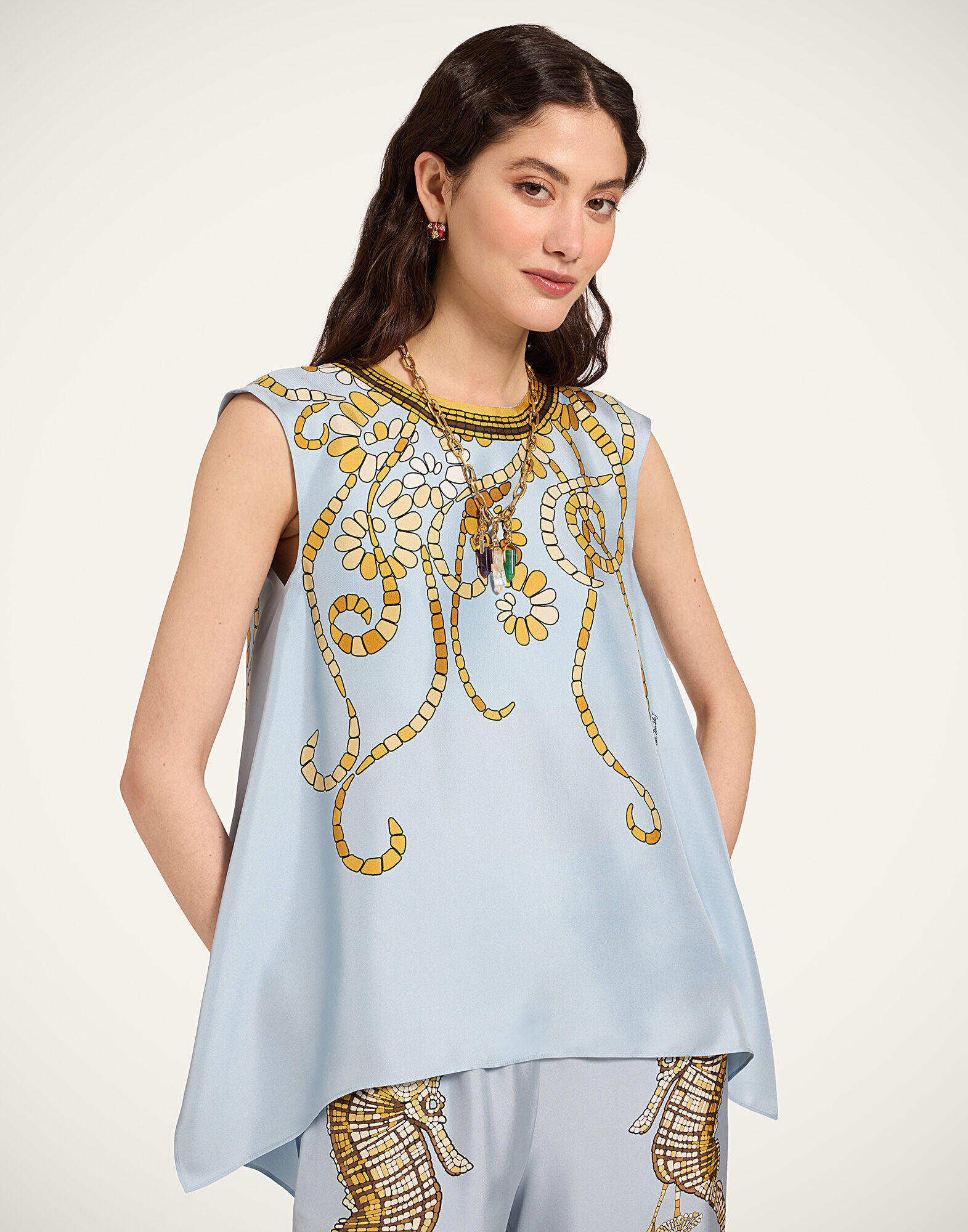 La DoubleJ San Carlo Top Oceania Plac&eacute;e Light Blue TOP0157SIL006OCE01BU01