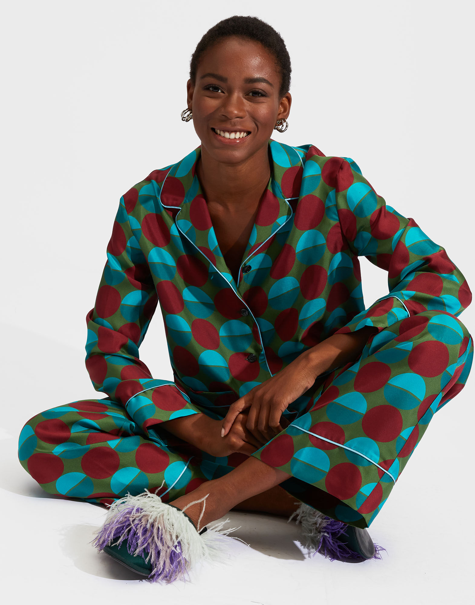 Silk Pajama in Sfere Grandi Verde for Women | La DoubleJ