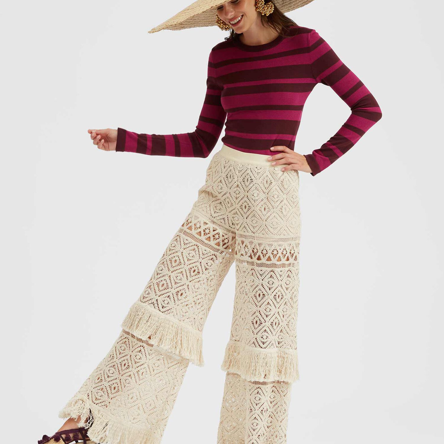 La Doublej Fine-knit Striped Jumper In Solid Fuchsia