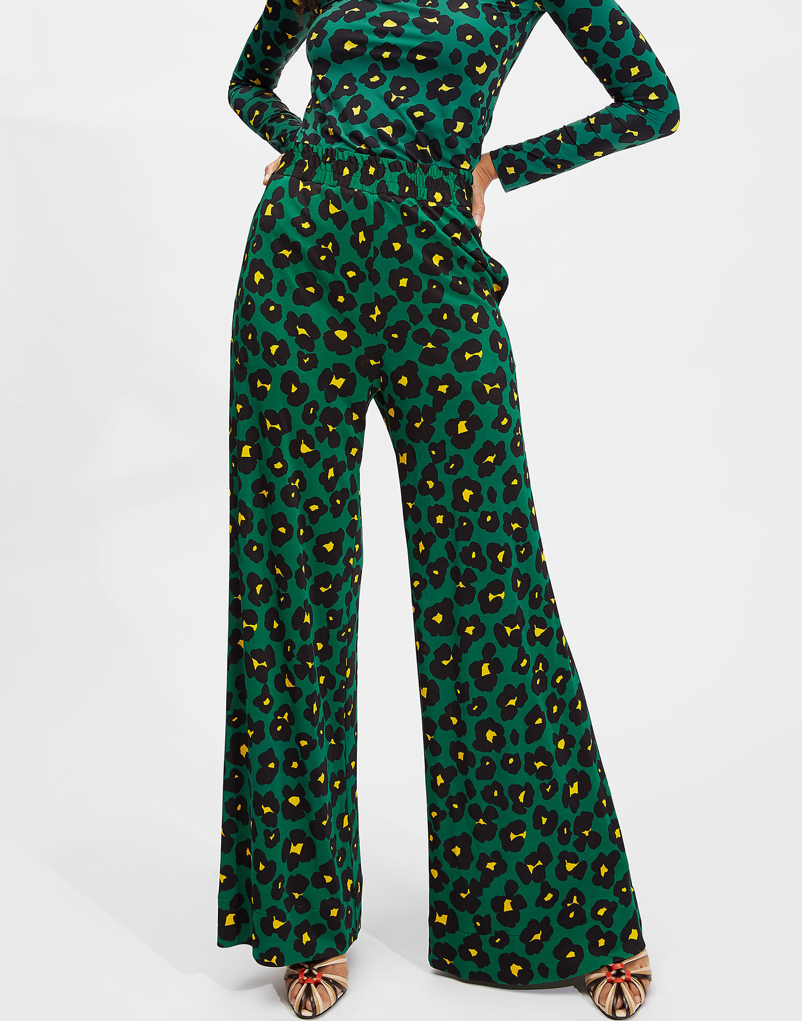 LaDoubleJ Palazzo Pants Flower Leopard Verde TRO0003JER003FLL0002