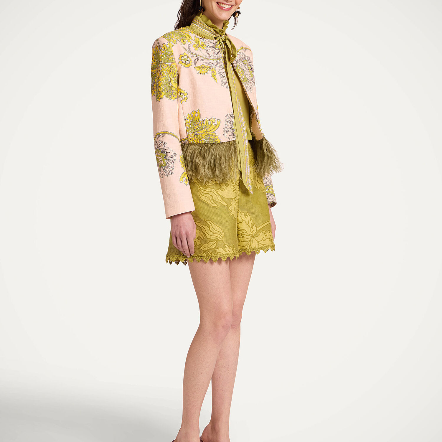  La Doublej Outerwear Women - Bijoux Jacket Swathe Pink 44 96% Cotton 2% Elastane 2% Ostrich Feathers 