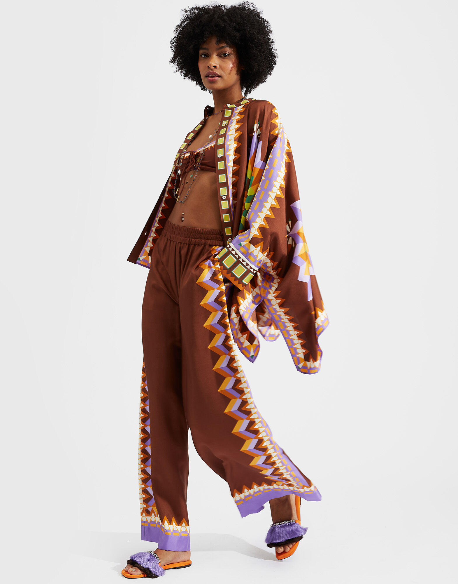 La DoubleJ Foulard Shirt Sunset Moro Plac&eacute;e SHI0059SIL006SUS0002