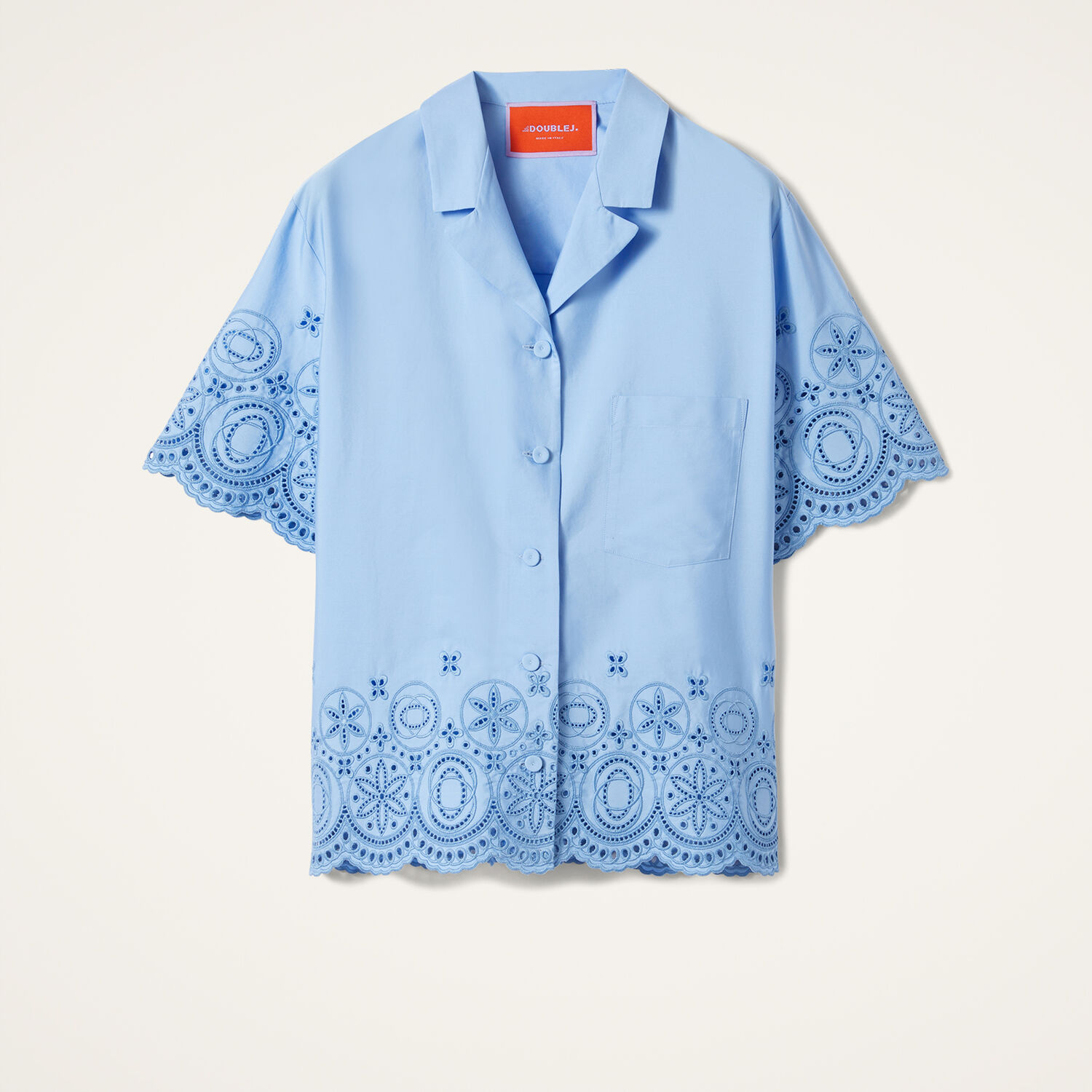 La Doublej Scalloped Broderie Anglaise Cotton-blend Shirt In Eclipse Light Blue