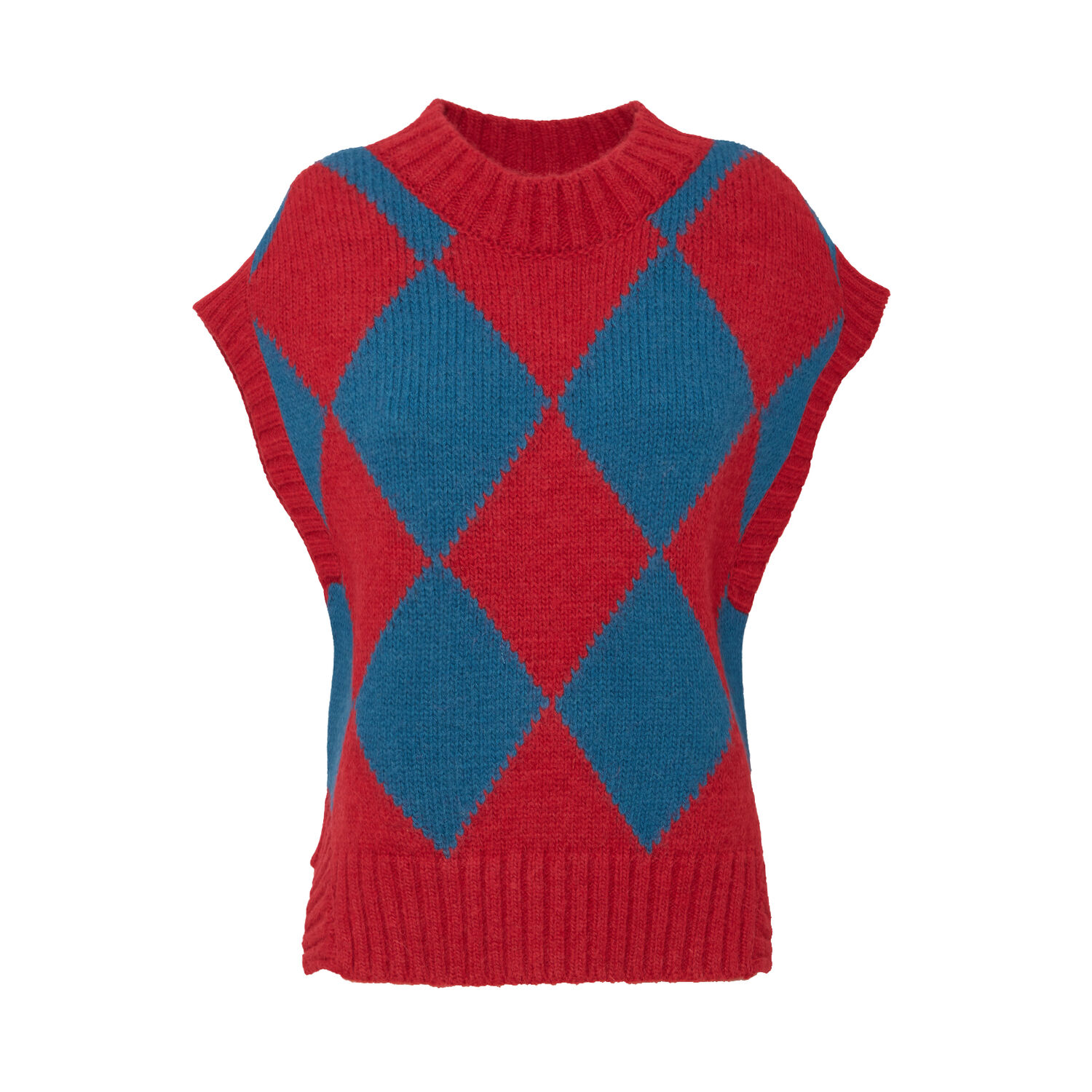 La Doublej Argyle Gilet In Red & Blue