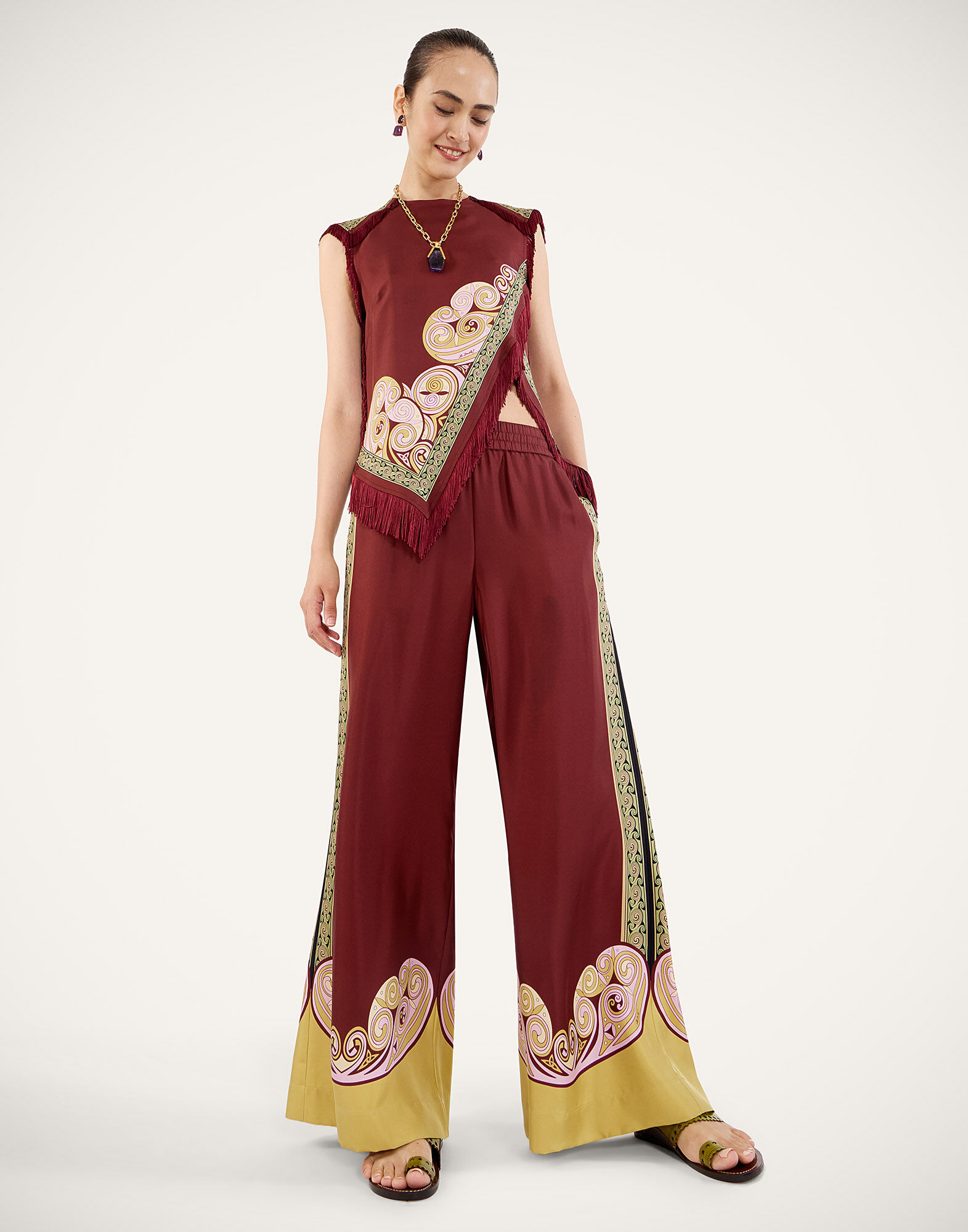 La DoubleJ Palazzo Pants Kells Swirl Plac&eacute;e Burgundy TRO0026SIL006KLS01RE07