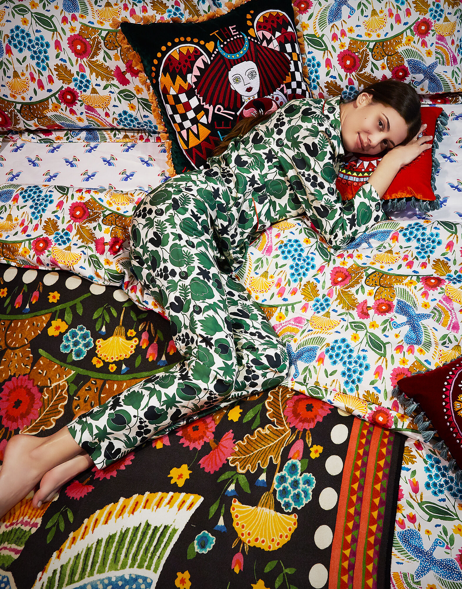 La DoubleJ Pajama Pants Wildbird Verde TRO0019SIL001CER0006