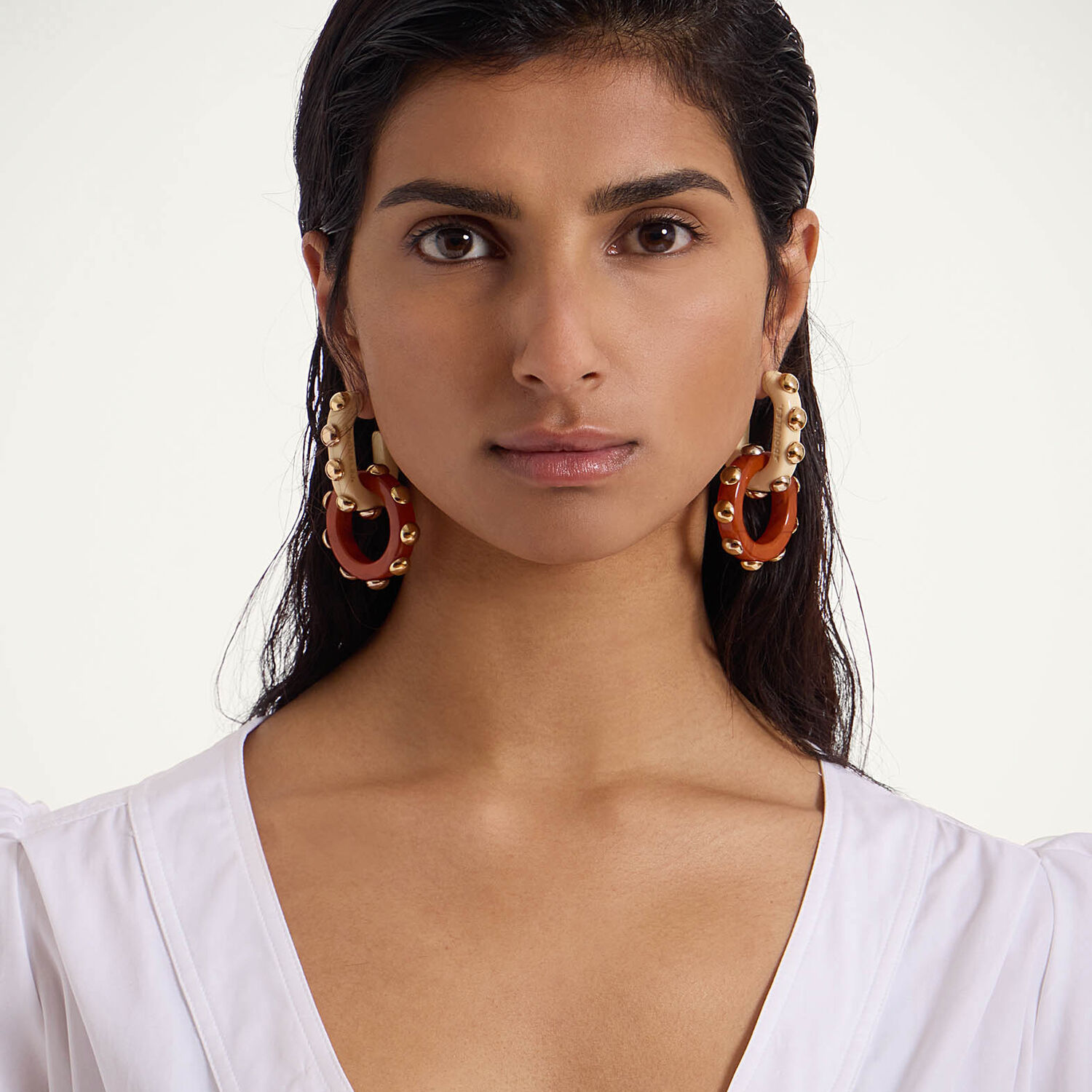 La Doublej Double Hoop Earrings In Solid Orange