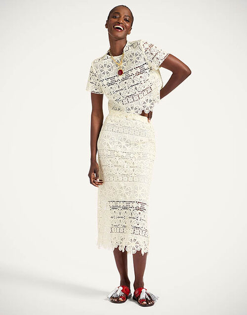 La DoubleJ Lacey Pencil Skirt La DoubleJ Lacey Pencil Skirt Caper Light Yellow SKI0158EMB104CEP03YE01