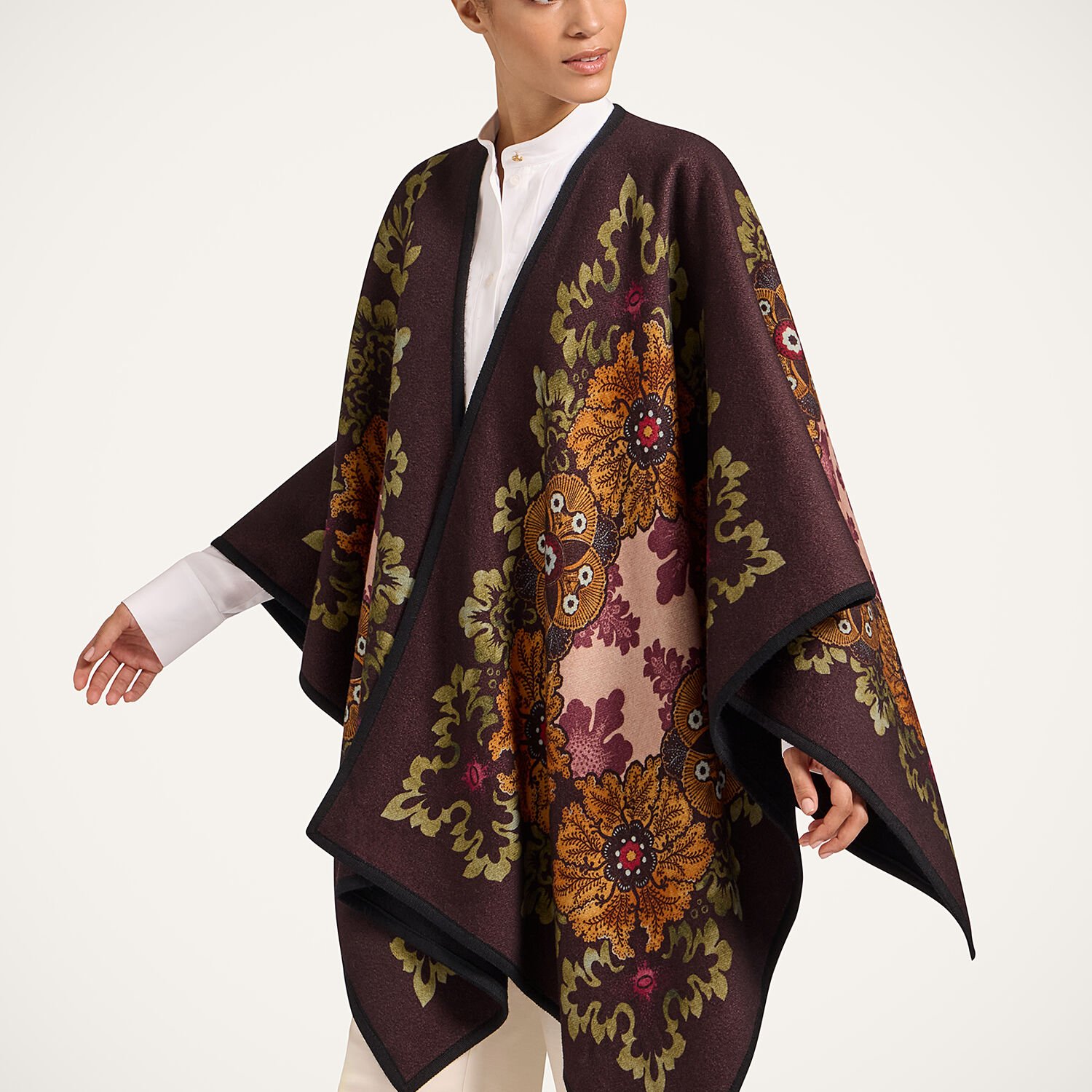La Doublej Printed Virgin Wool Poncho In Brown