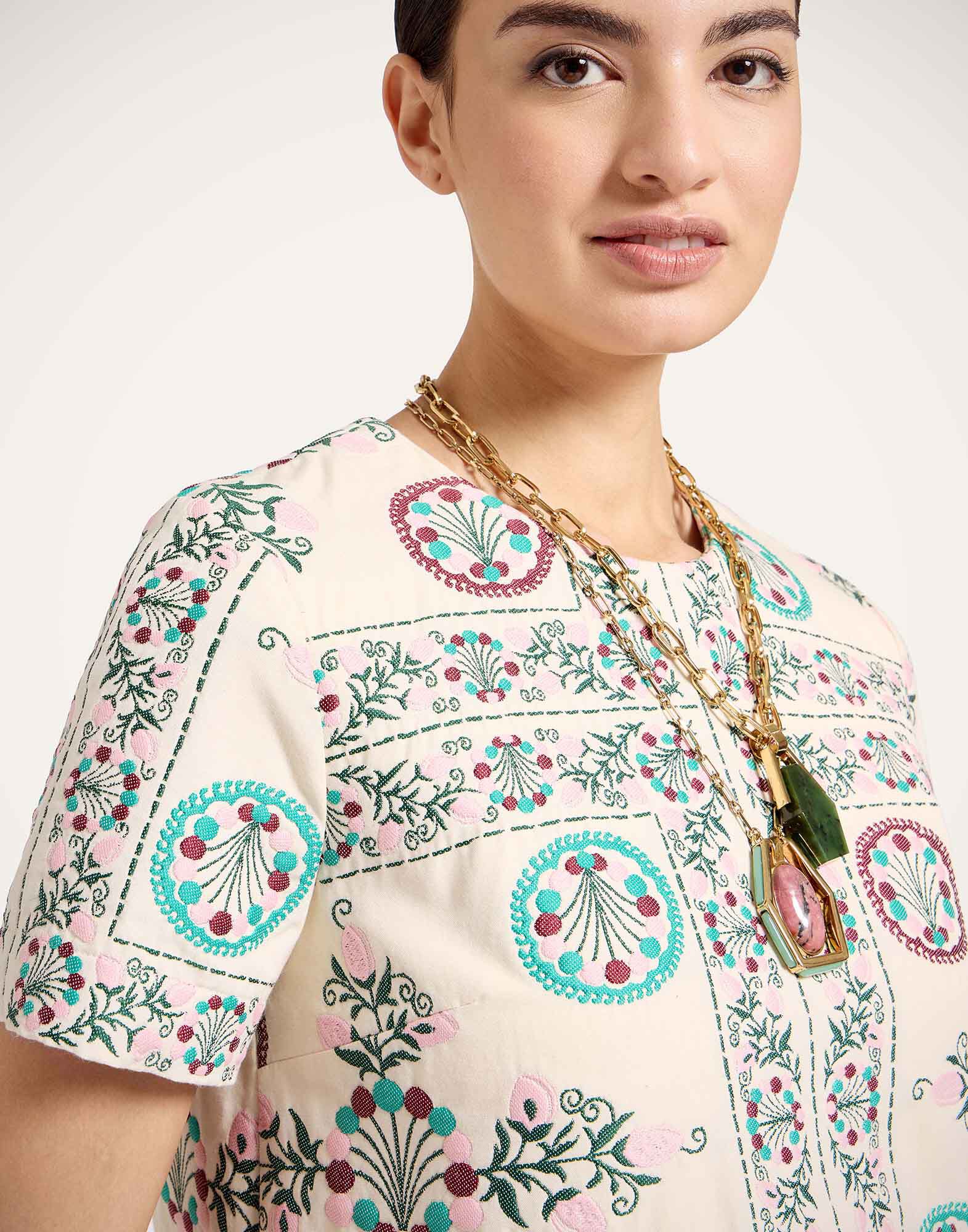 La DoubleJ Mini Swing Dress Florette Tiles Ecru DRE1067JCQ137FLO09BR05