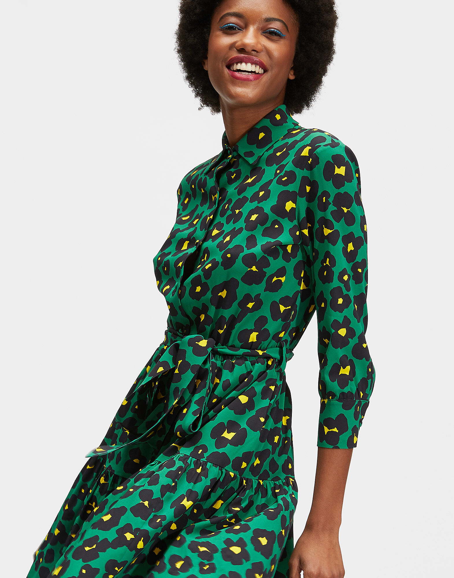 LaDoubleJ Short Bellini Dress Flower Leopard Verde DRE0121VIS001FLL0002