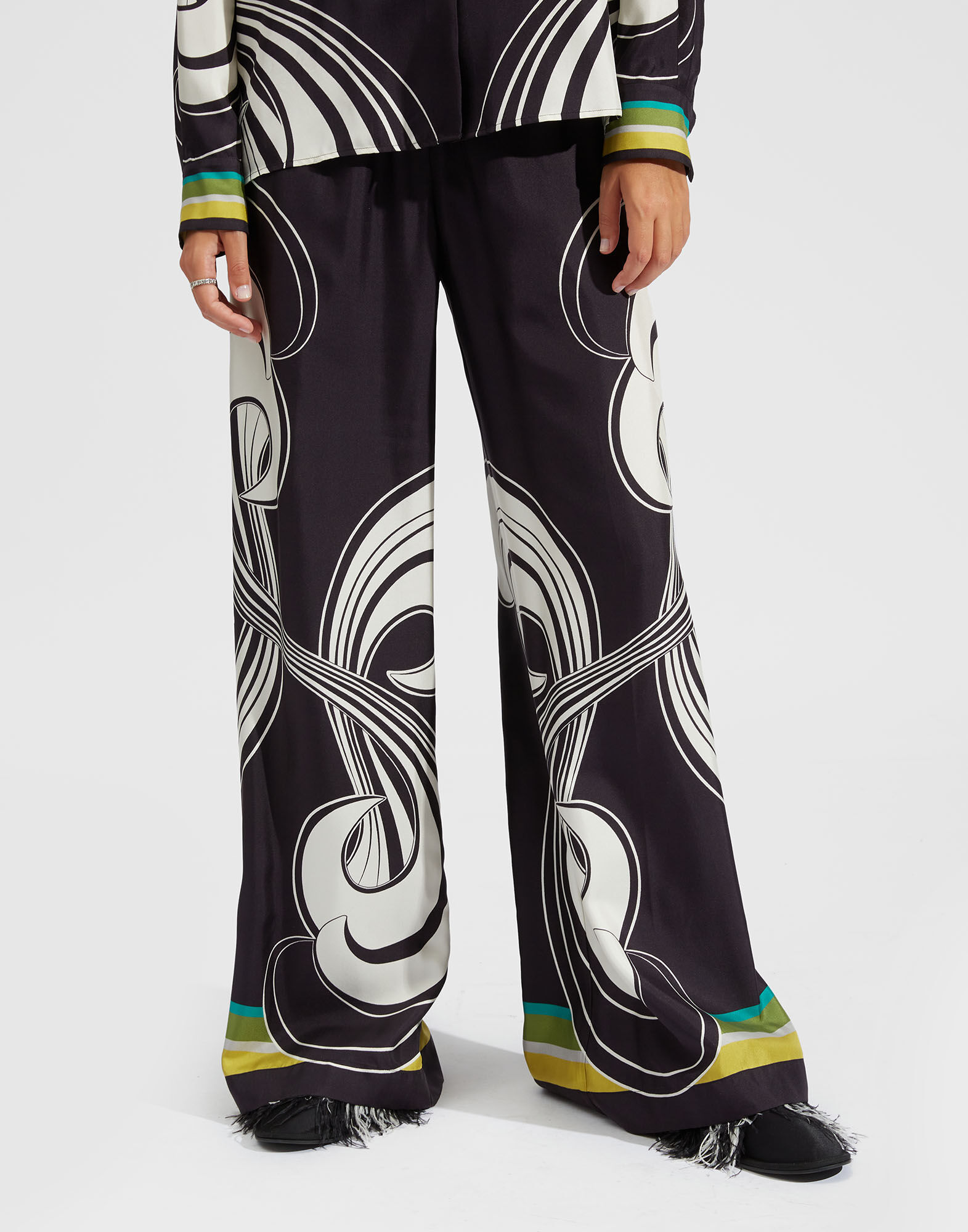 La DoubleJ Palazzo Pants Rainbow Swirl B&W Plac&eacute;e TRO0026SIL006RAS0001