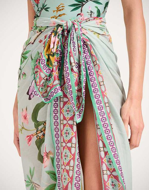 La DoubleJ Pareo Zooflora Placée Light Blue SCA0051COT021ZOF06BU01