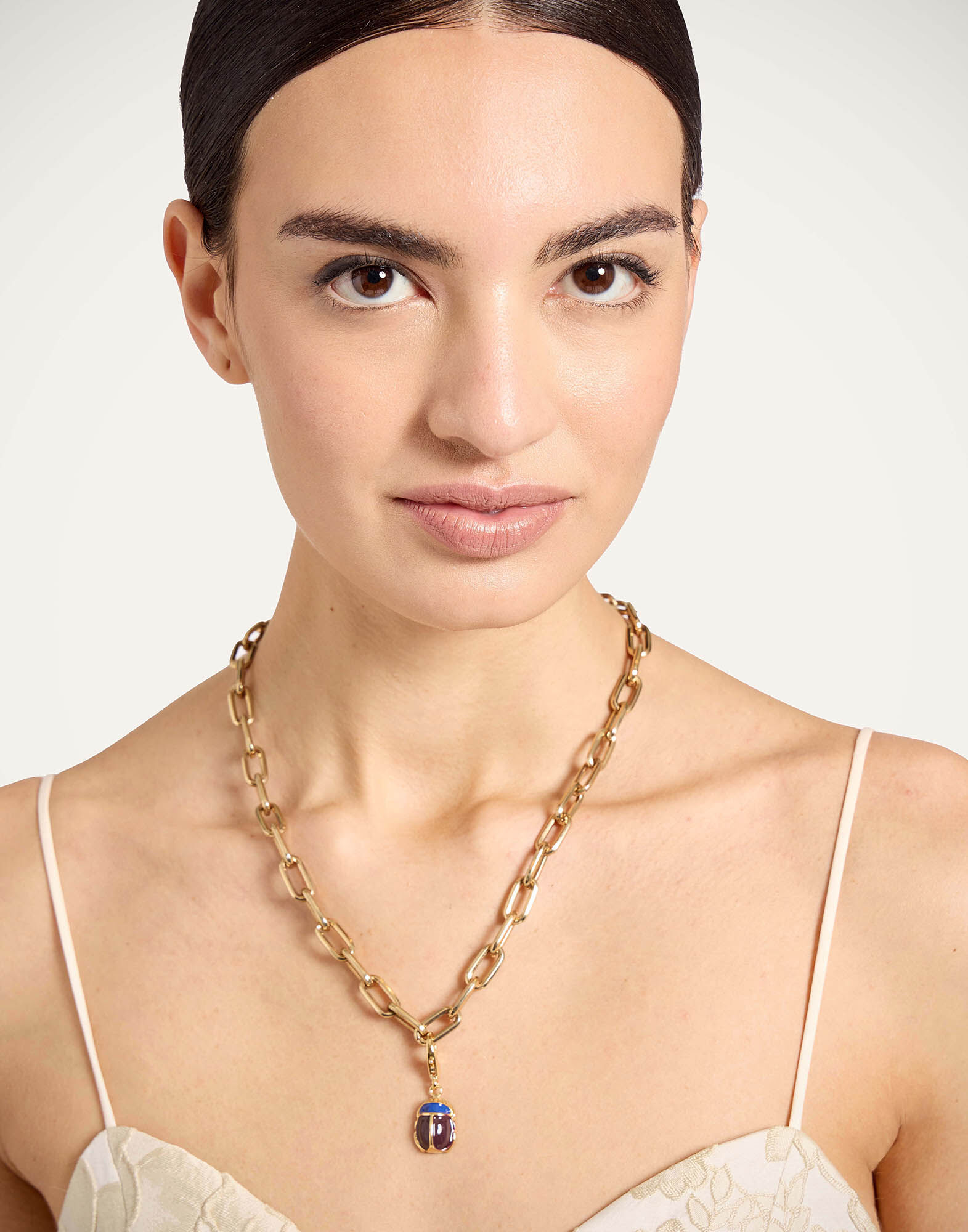 La DoubleJ Khepri Charm 24K Gold Plate & Brown Enamel CHM0024BRA008SOLIDBR02