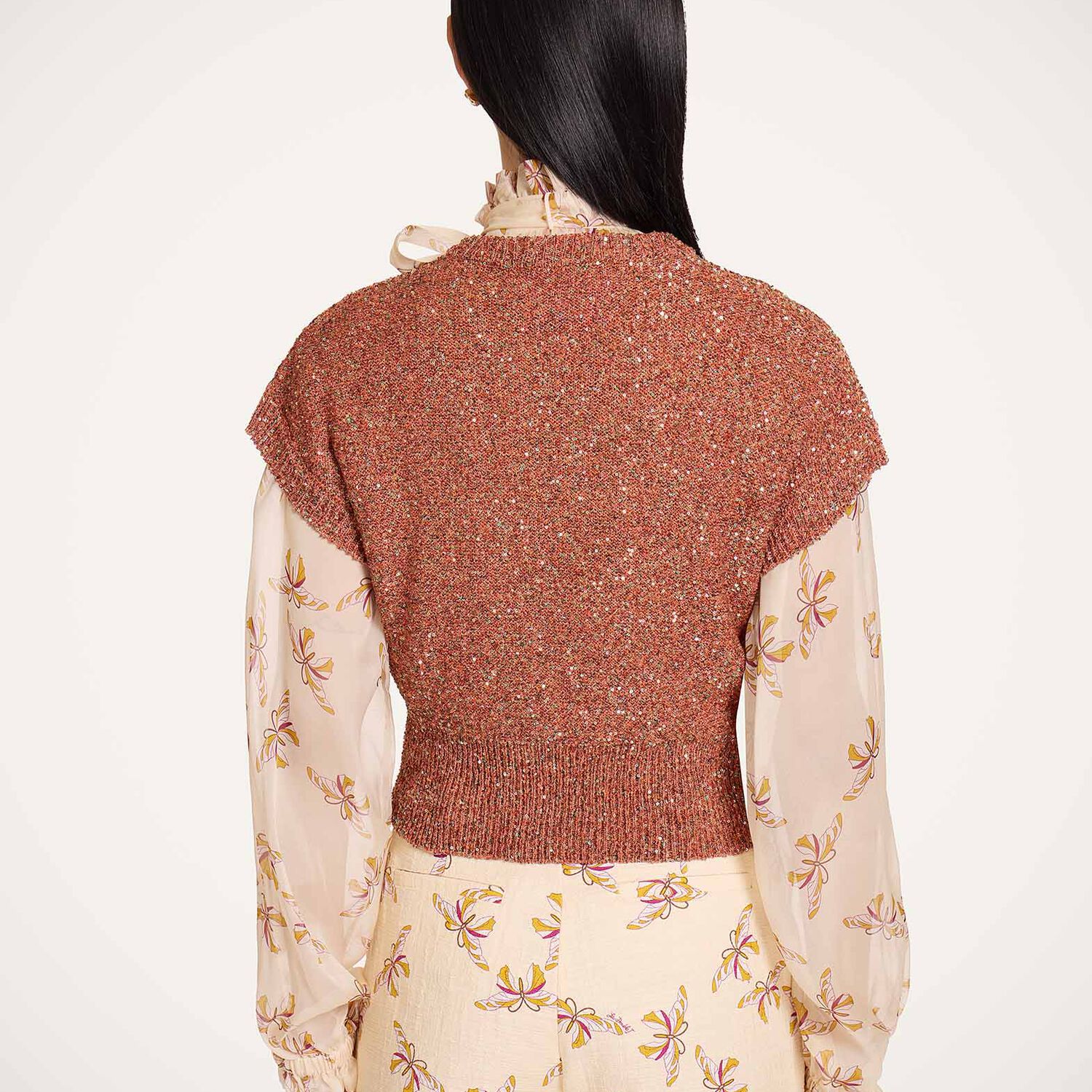  La Doublej Knitwear Women - Duchess Gilet Solid Orange M 44% Polyester 50% Polyester Paillettes 3% Polyammide 3% Metal Polyester 