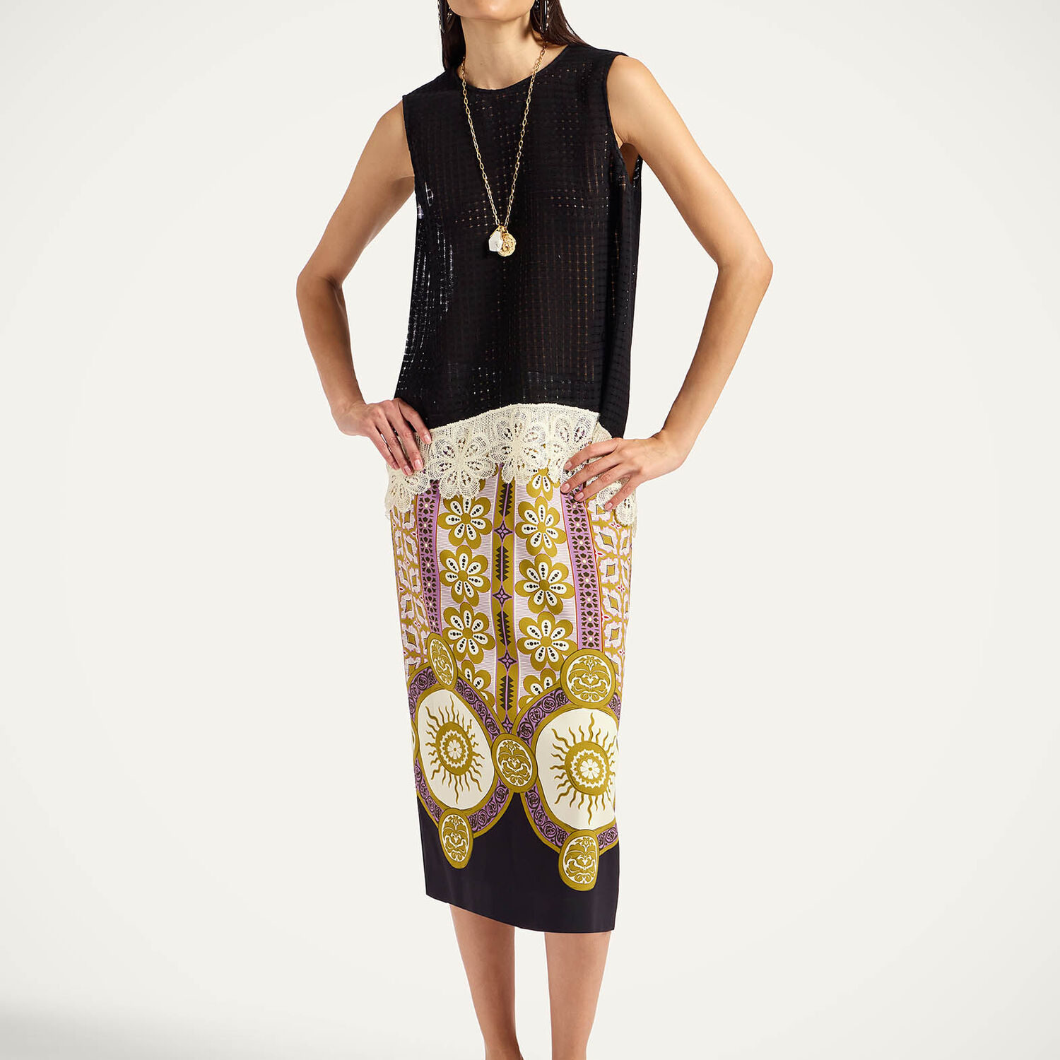 La Doublej Patterned Pencil Skirt In Blue