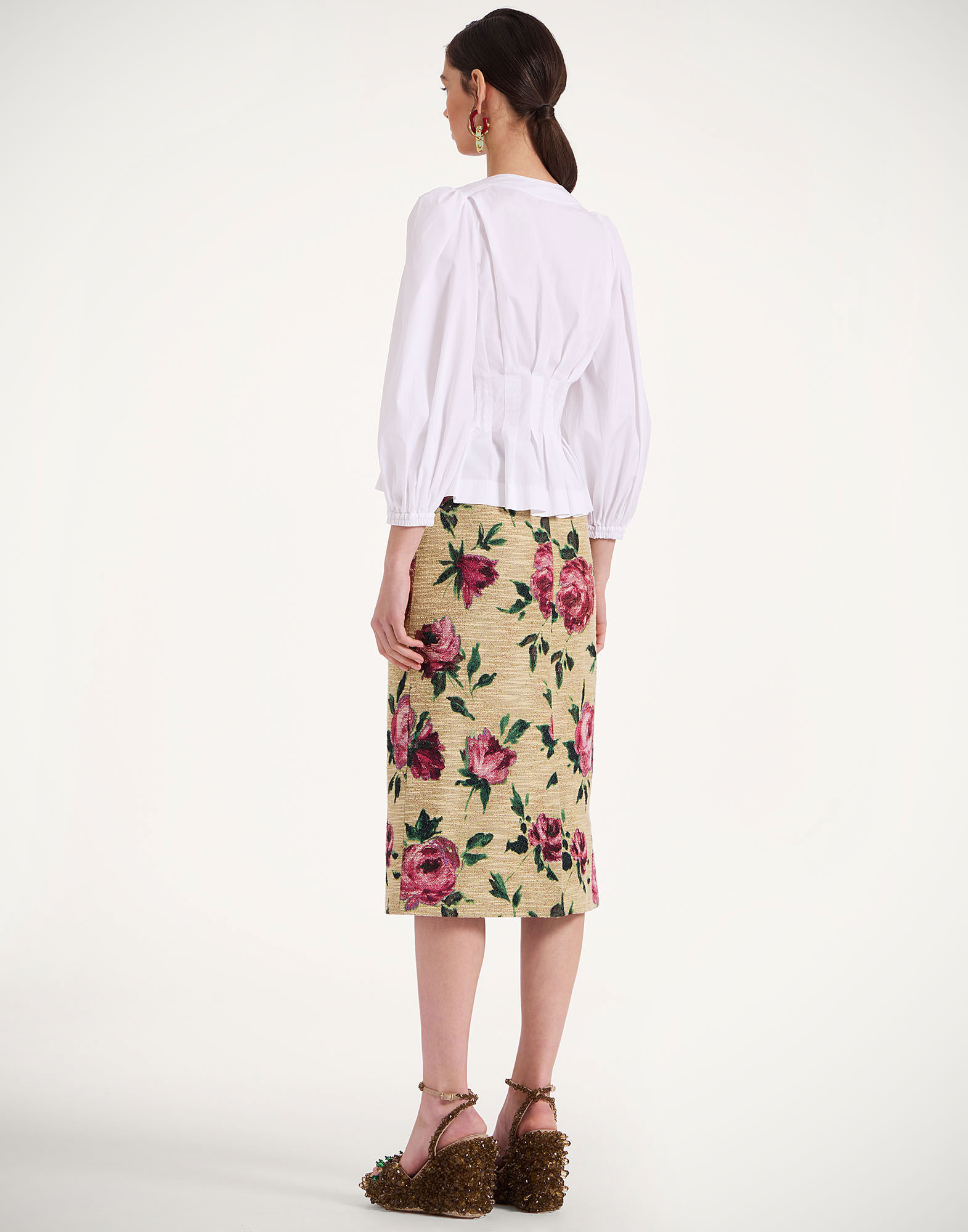 La DoubleJ Pencil Skirt Roses Light Beige SKI0011COT069ROS06BR01