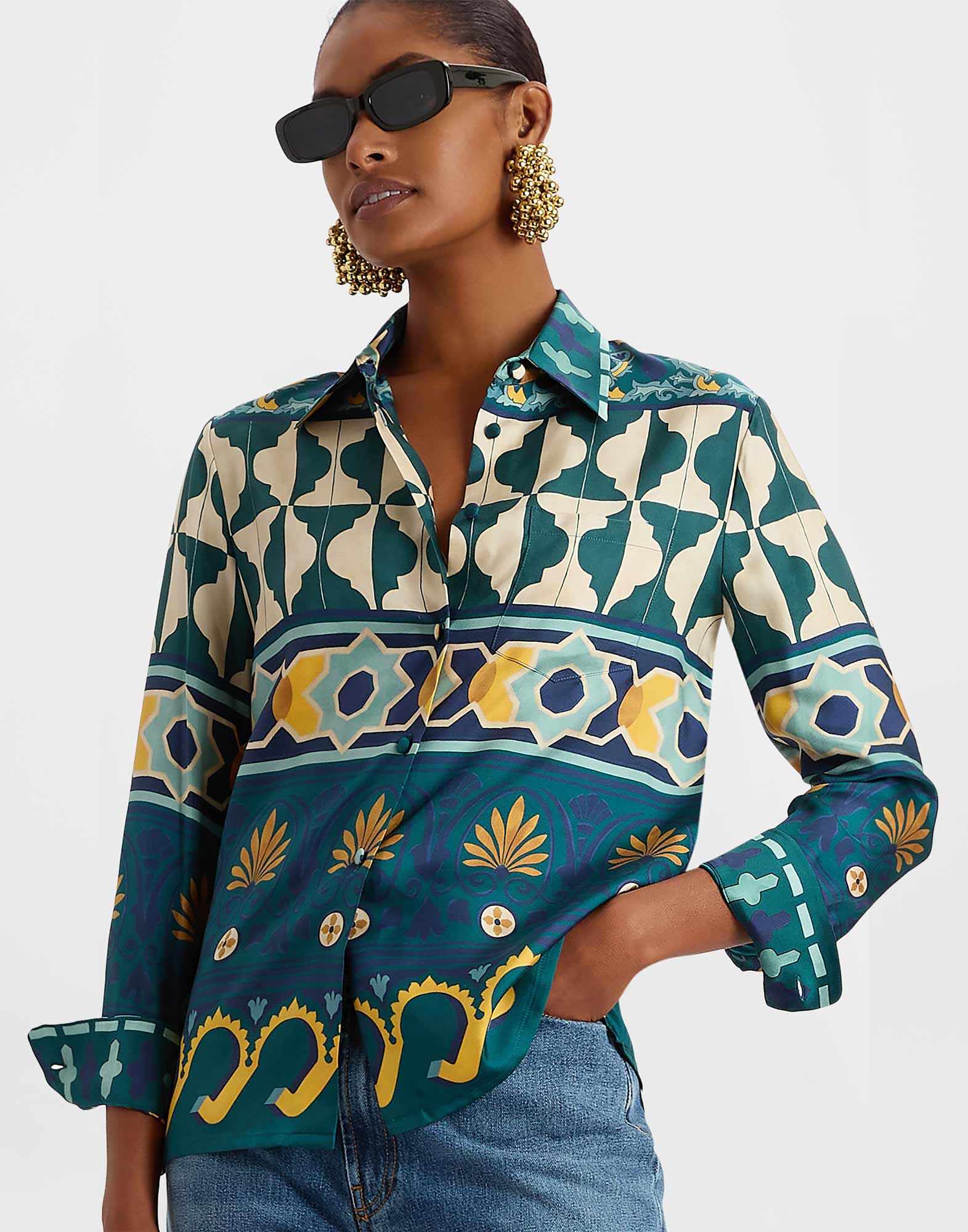 La DoubleJ Boy Shirt Casareale Plac&egrave;e Emerald SHI0001SIL001REA01GR04