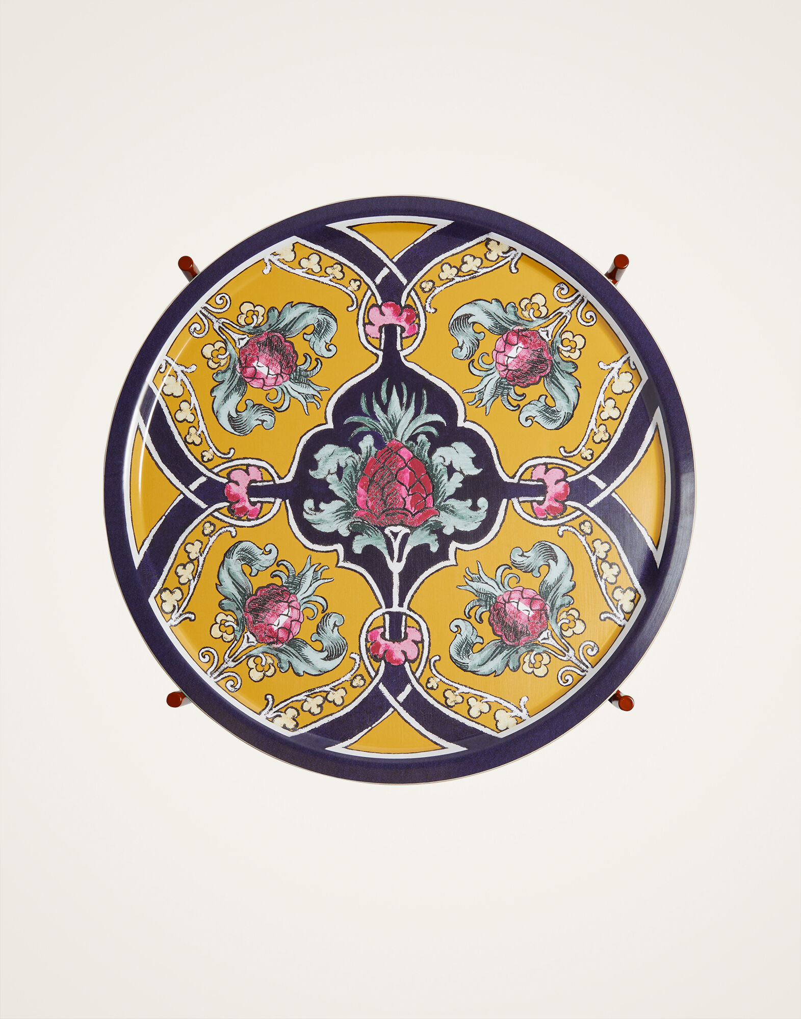 La DoubleJ Large Round Printed Tray Ananas Yellow TRA0006WOD001ANA01YE02