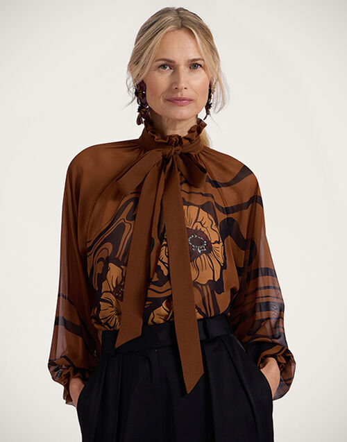 La DoubleJ Cerere Blouse Big Blooms Placée Brown SHI0086SIL014PFI06BR02