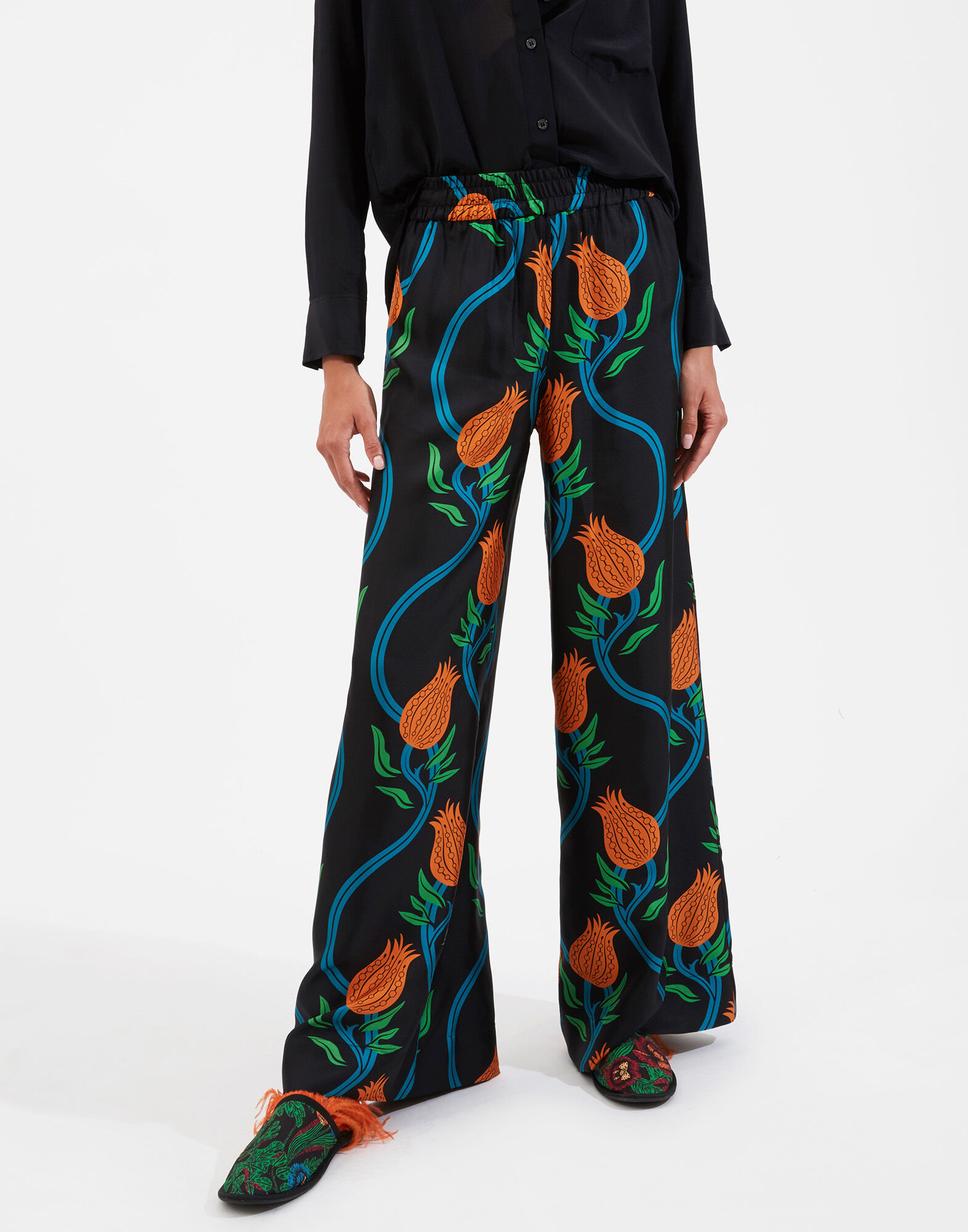 La DoubleJ Palazzo Pants Melograno Nero TRO0003SIL001MEL0003