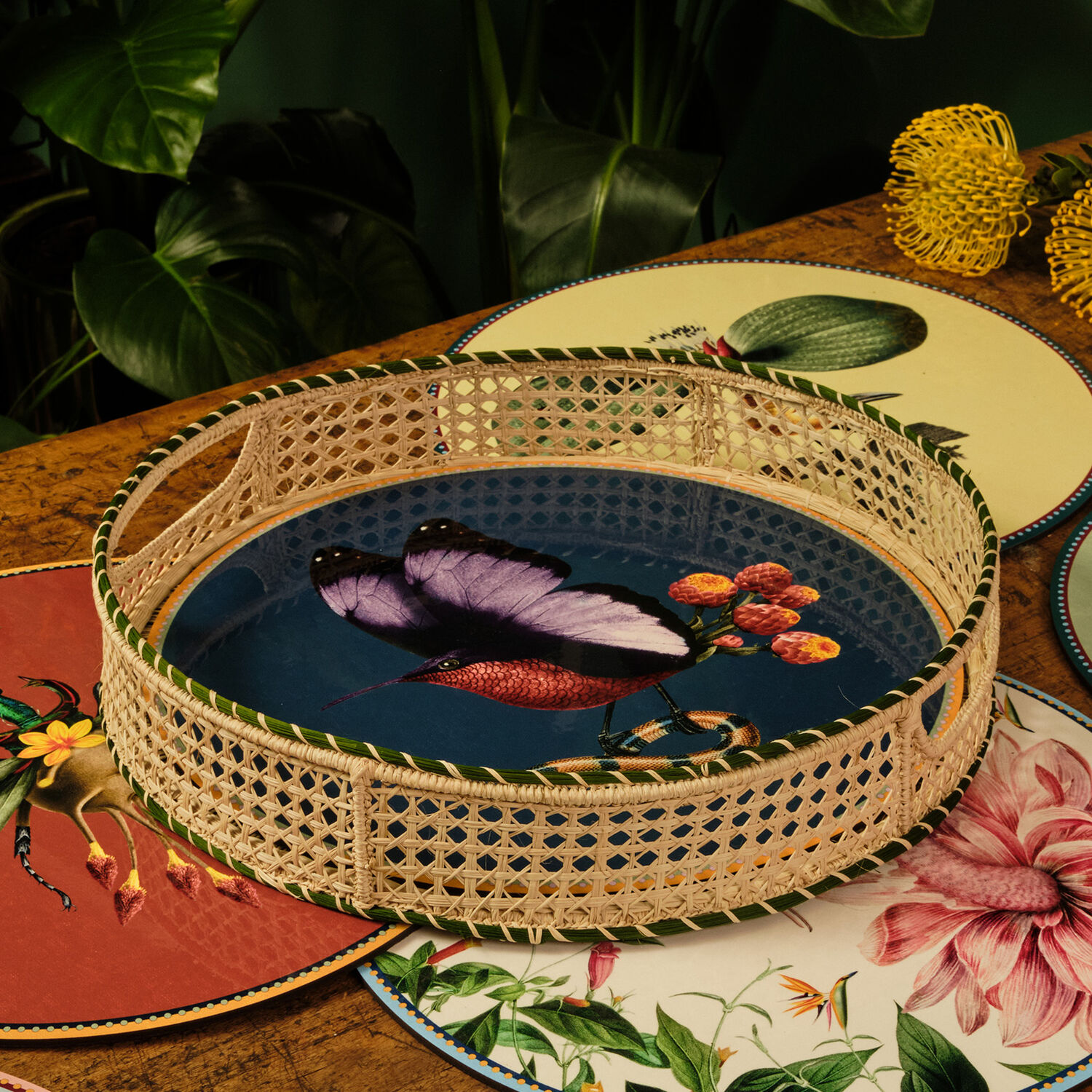  La Doublej Placemats & Runners Women - Disk Placemat Butterbird Navy One Size 83% Wood Fiber 12% Cork 5% Polyester 