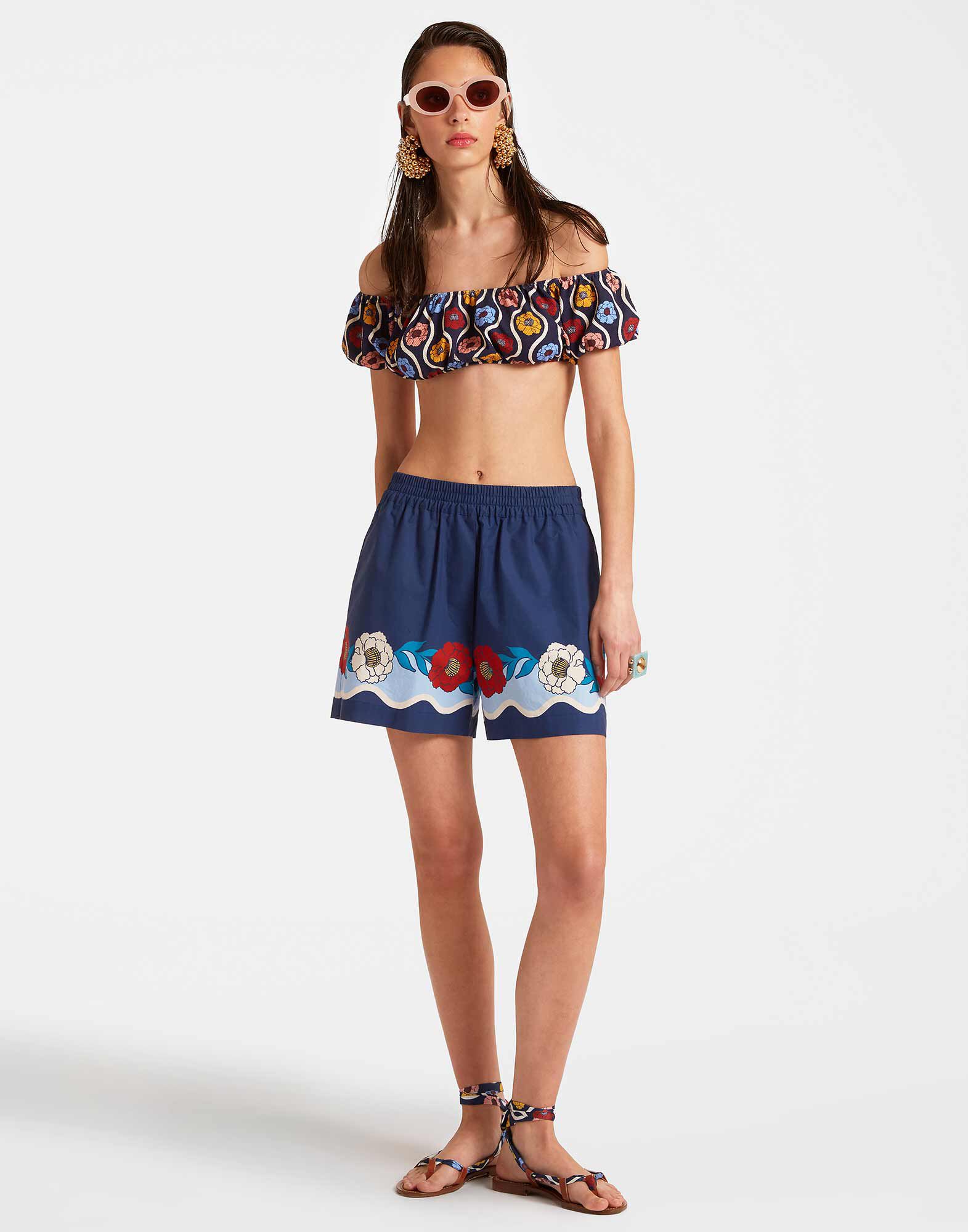 La DoubleJ Pull-Up Shorts Whitsun Plac&eacute;e Blue TRO0060COT015FSK03BU03