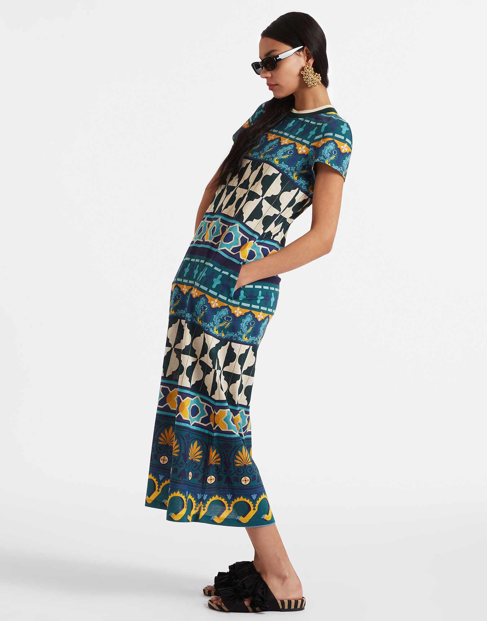 La DoubleJ Sporty Swing Dress Casareale Barr&eacute; Plac&egrave;e Emerald DRE0247JER002REA03GR04