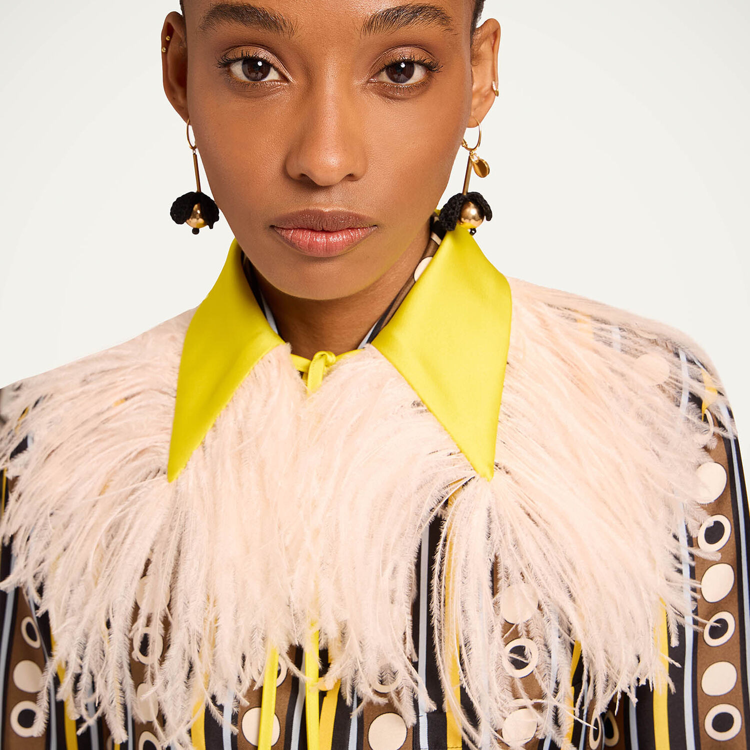  La Doublej Foulards & Scarves Women - La Scala Collar Solid Yellow One Size 98% Polyester 2% Ostrich Feathers 