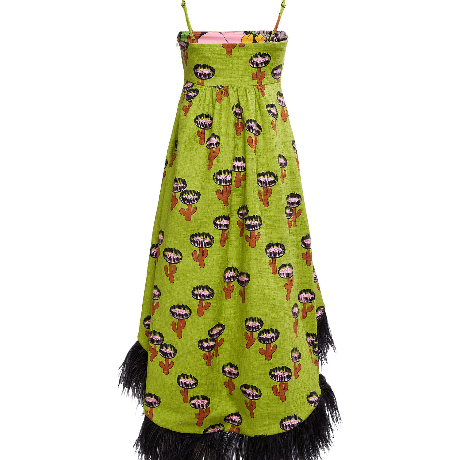 La Doublej La Scala Feather-hem Dress In Chirpy Cactus Verde