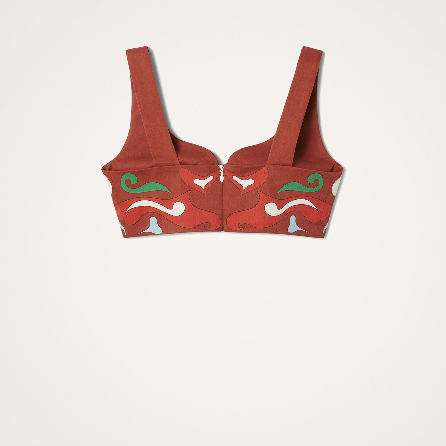 La Doublej Baia Printed Cotton-blend Crop Top In Brown