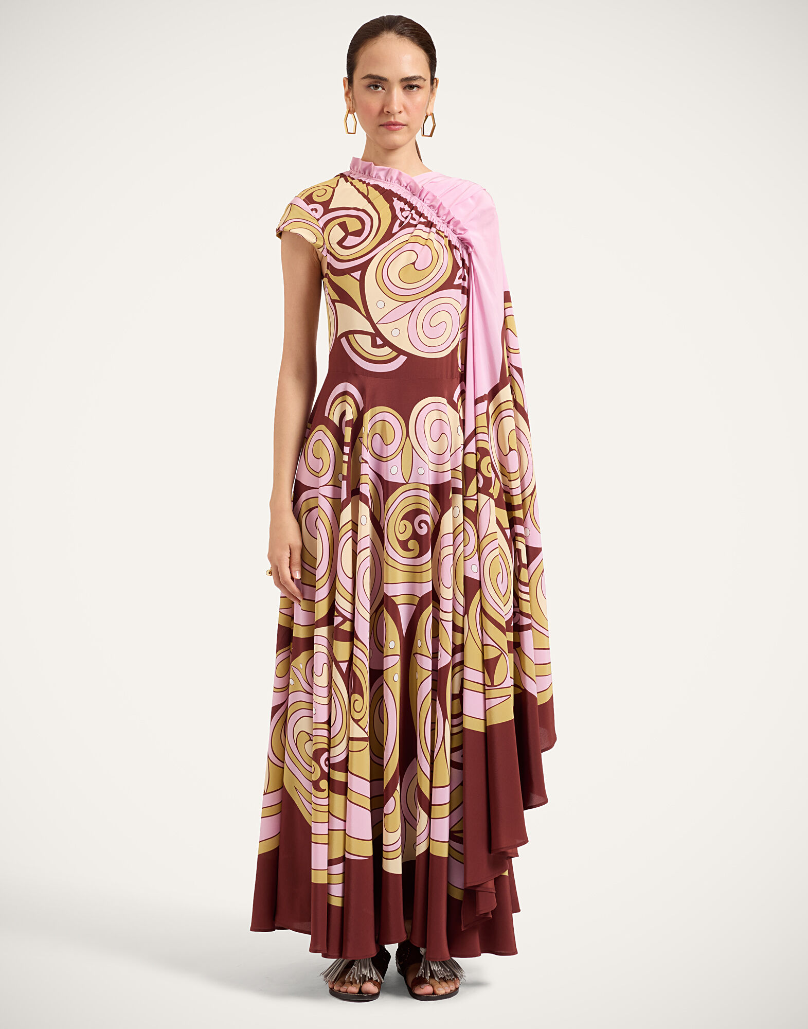 La DoubleJ One Shoulder Brigid Dress Kells Swirl Plac&eacute;e Pink DRE1129CRE002KLS01PI01