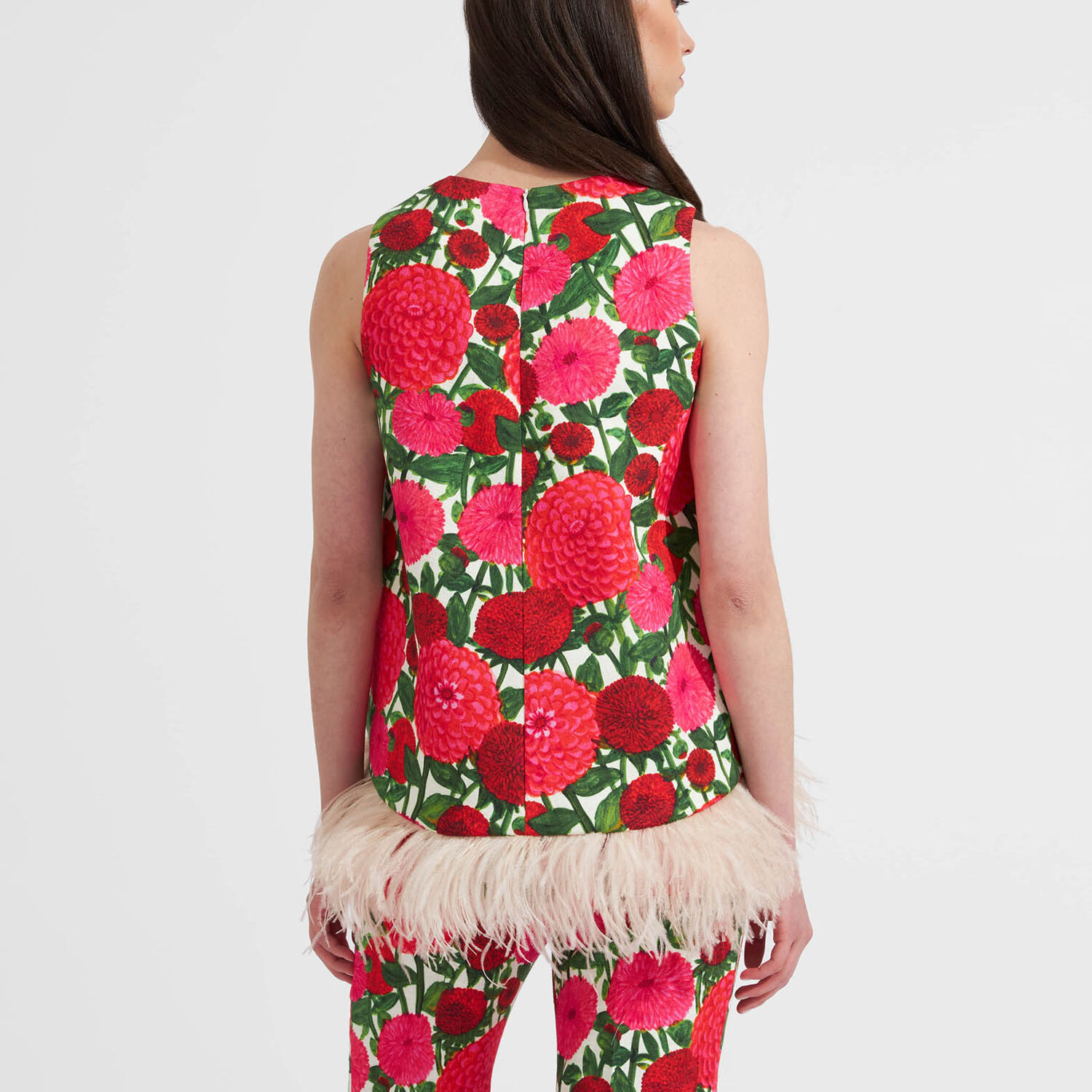 La Doublej La Scala Top (with Feathers) In Pink Dahlias